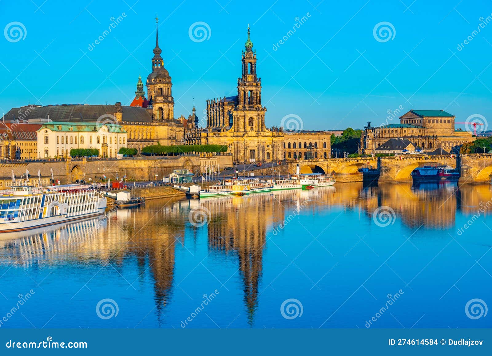 Sunrise Panorama View of German Town Dresden Stock Photo Image of