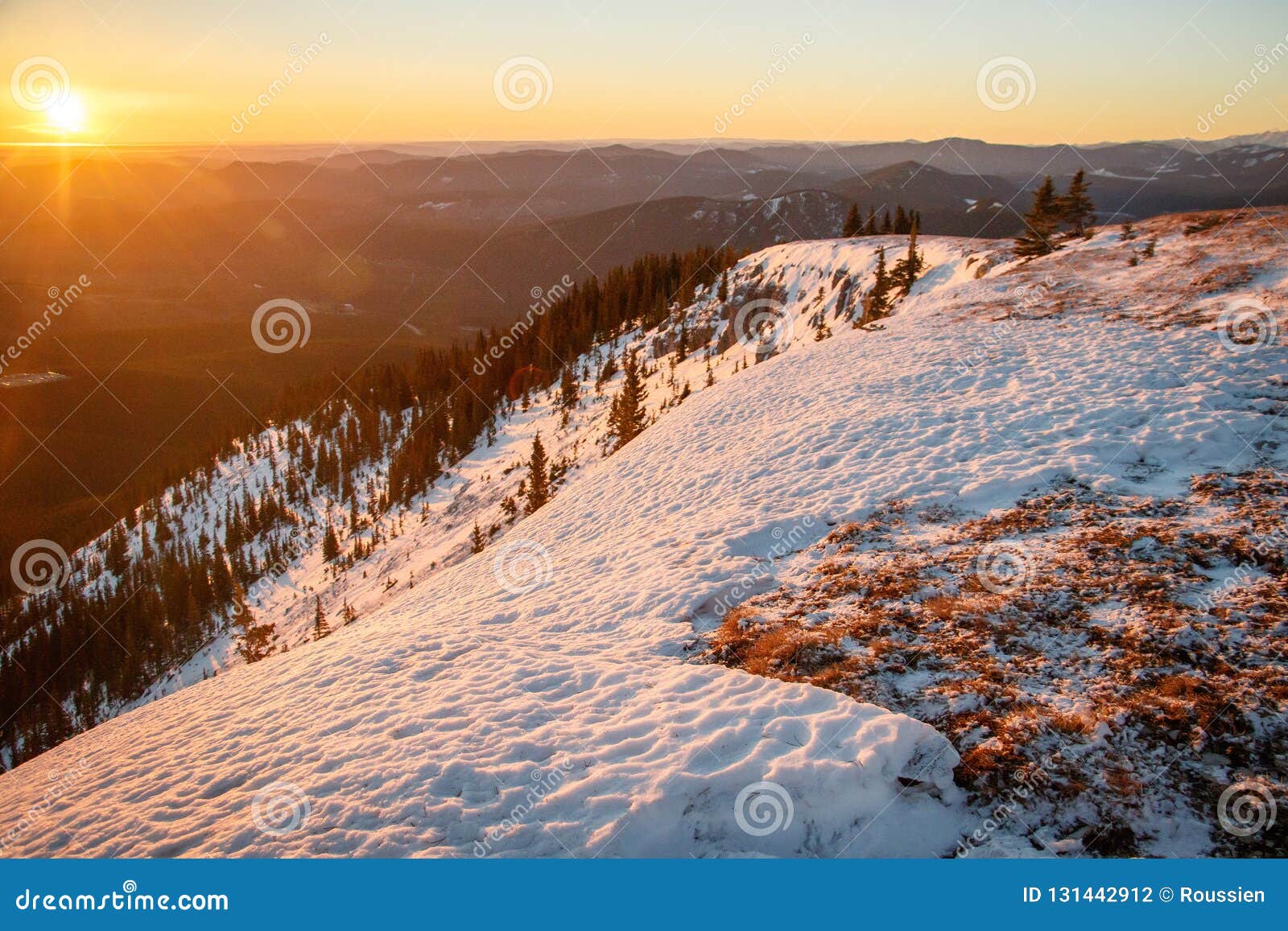 sunrise at the praire mountain near bragg creek, canada, closest mountains to calgary city, praire mountain lookout in the winter