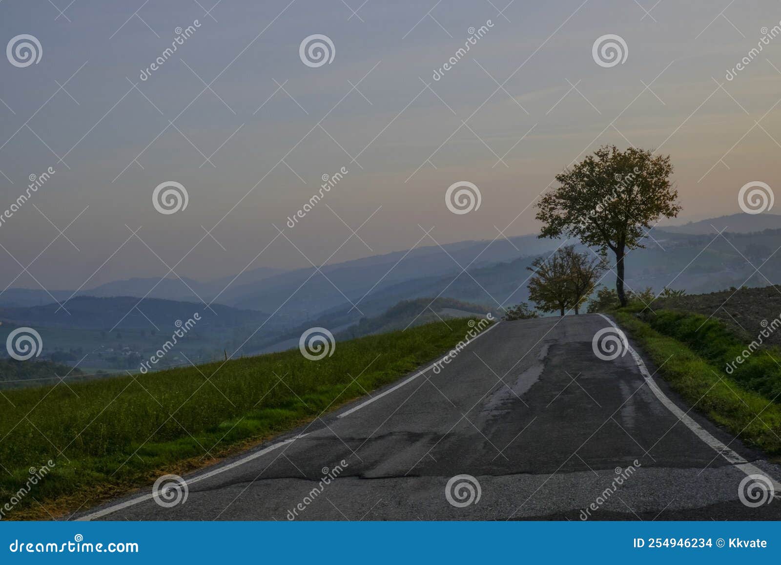 sunrise on the road in the mountains. natural background. appennino tosco-emiliano