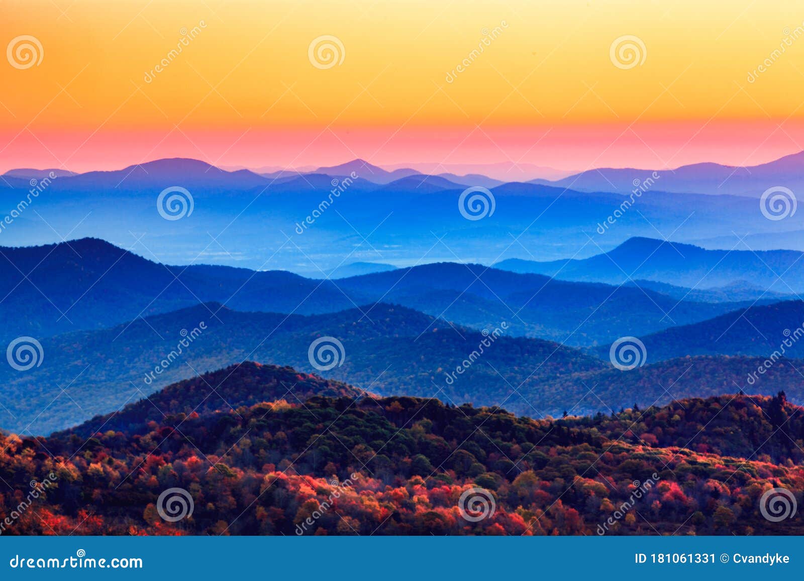 Sunrise Sky Over Peaks And Valley Blue Ridge Mountains Stock Image