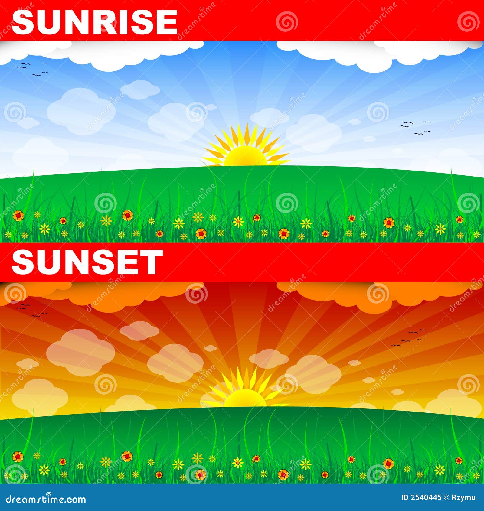 Sunrise and sunset stock vector. Illustration of green 2540445