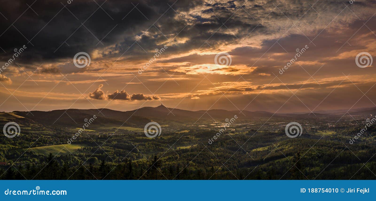 sunrise and sunset over the city of liberec, czech republic. over jested. view from the view cisarsky kamen