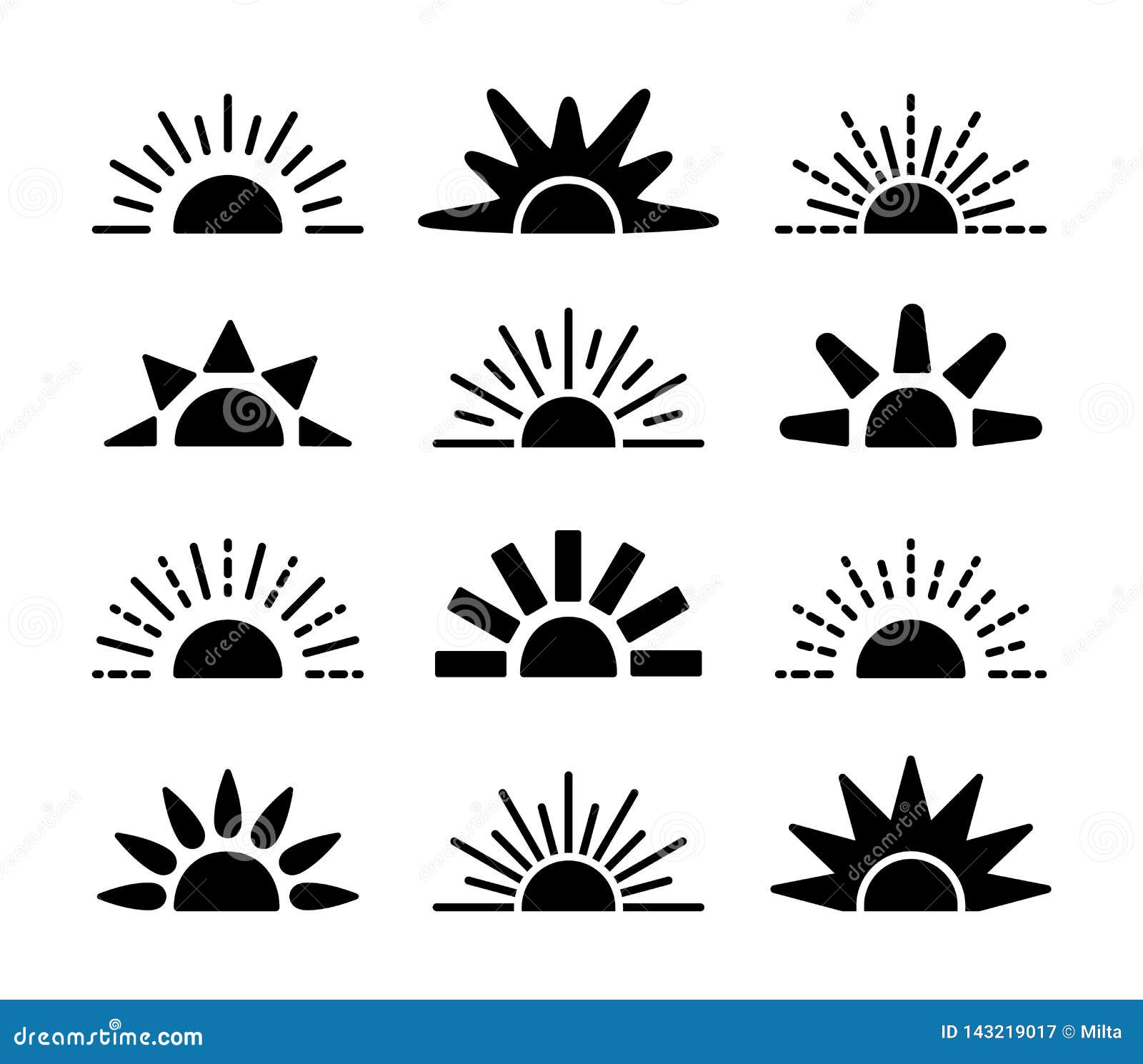 Sunrise & Sunset Symbol Collection. Horison Flat Vector Icons. Morning ...