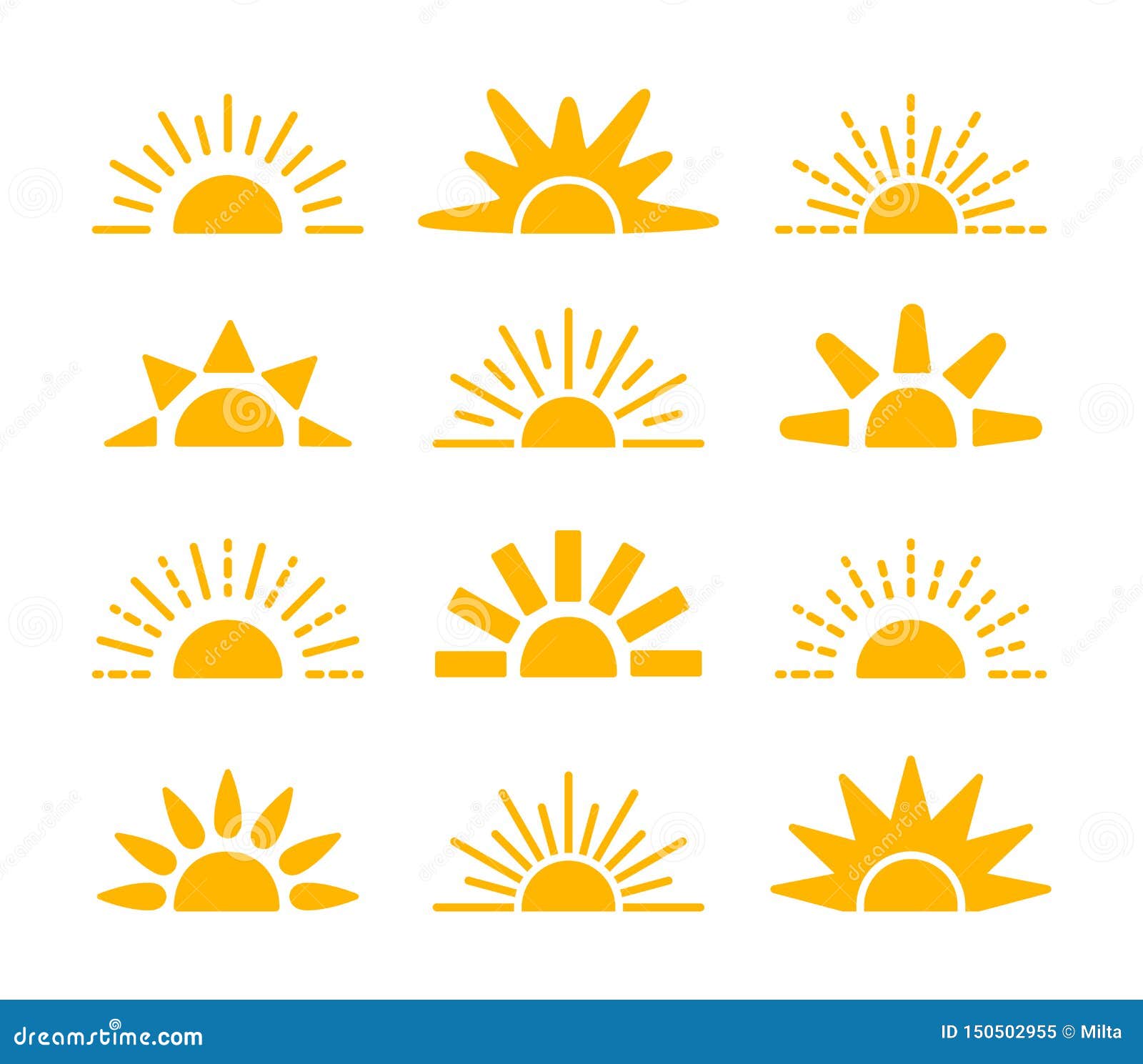 Sunrise & Sunset Symbol Collection. Horizon Flat Vector Icons. Morning