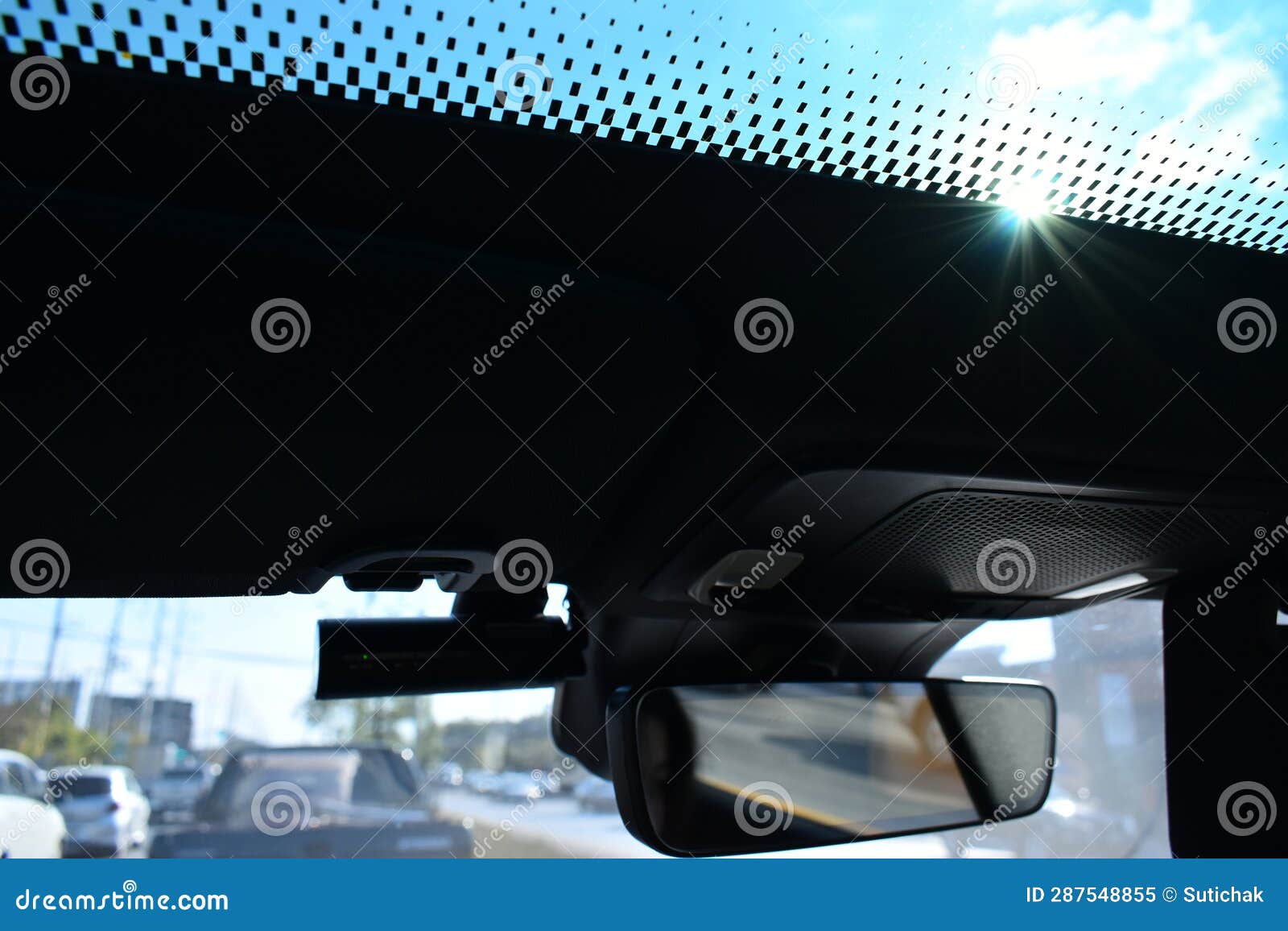Sunroof of Car with Blue Sky, Interior Design Stock Image Image of