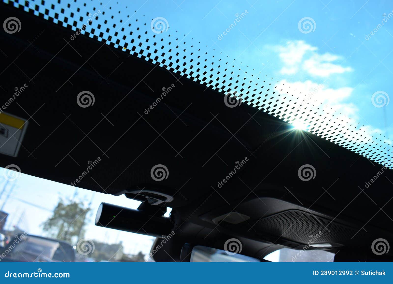 Sunroof of Car with Blue Sky, Interior Design Stock Photo Image of