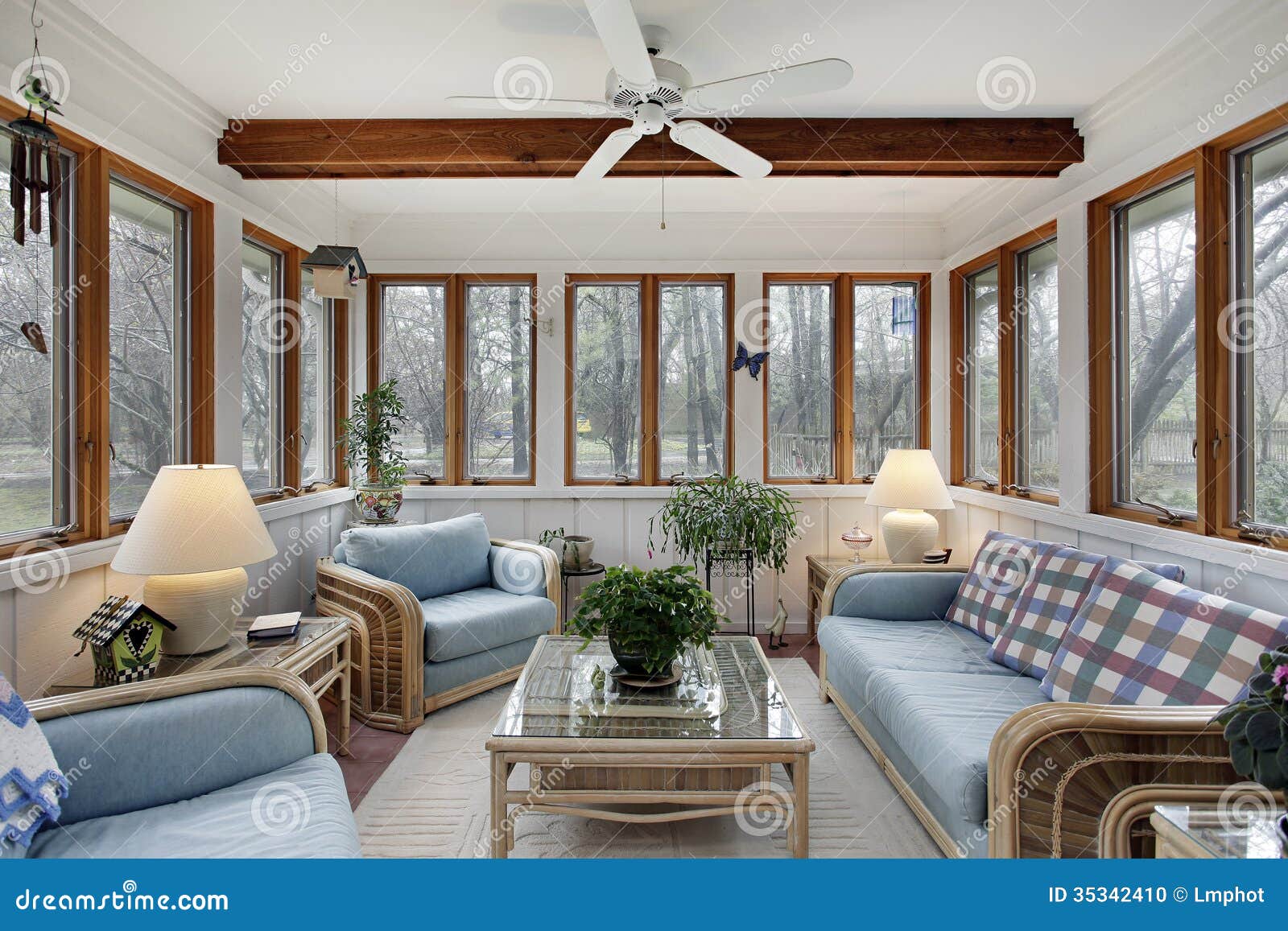 Sunroom With Wood Ceiling Beam Stock Photo Image Of Decor