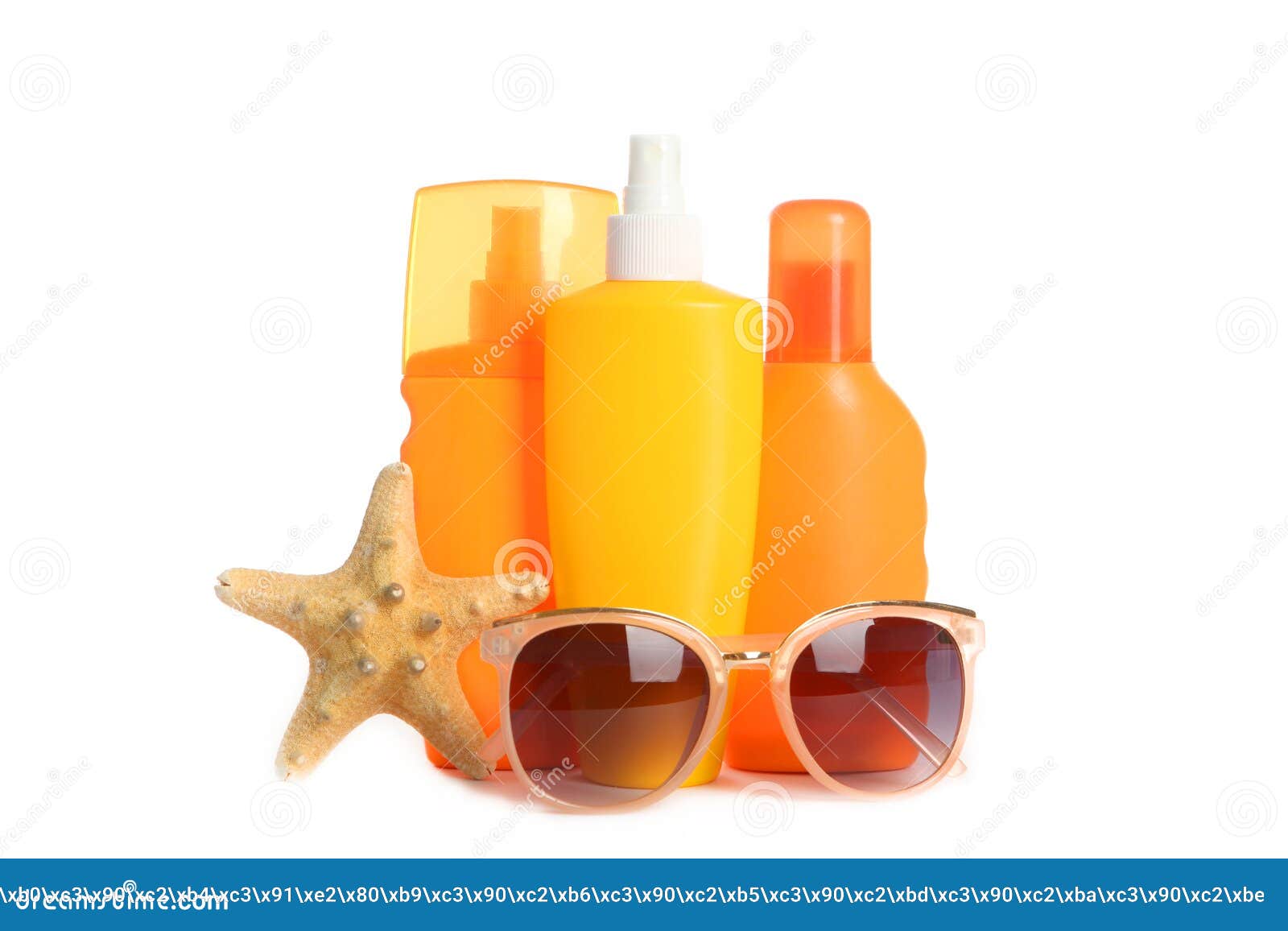 Sunscreen Set Isolated on White Protect the Skin from Sunlight. Stock ...