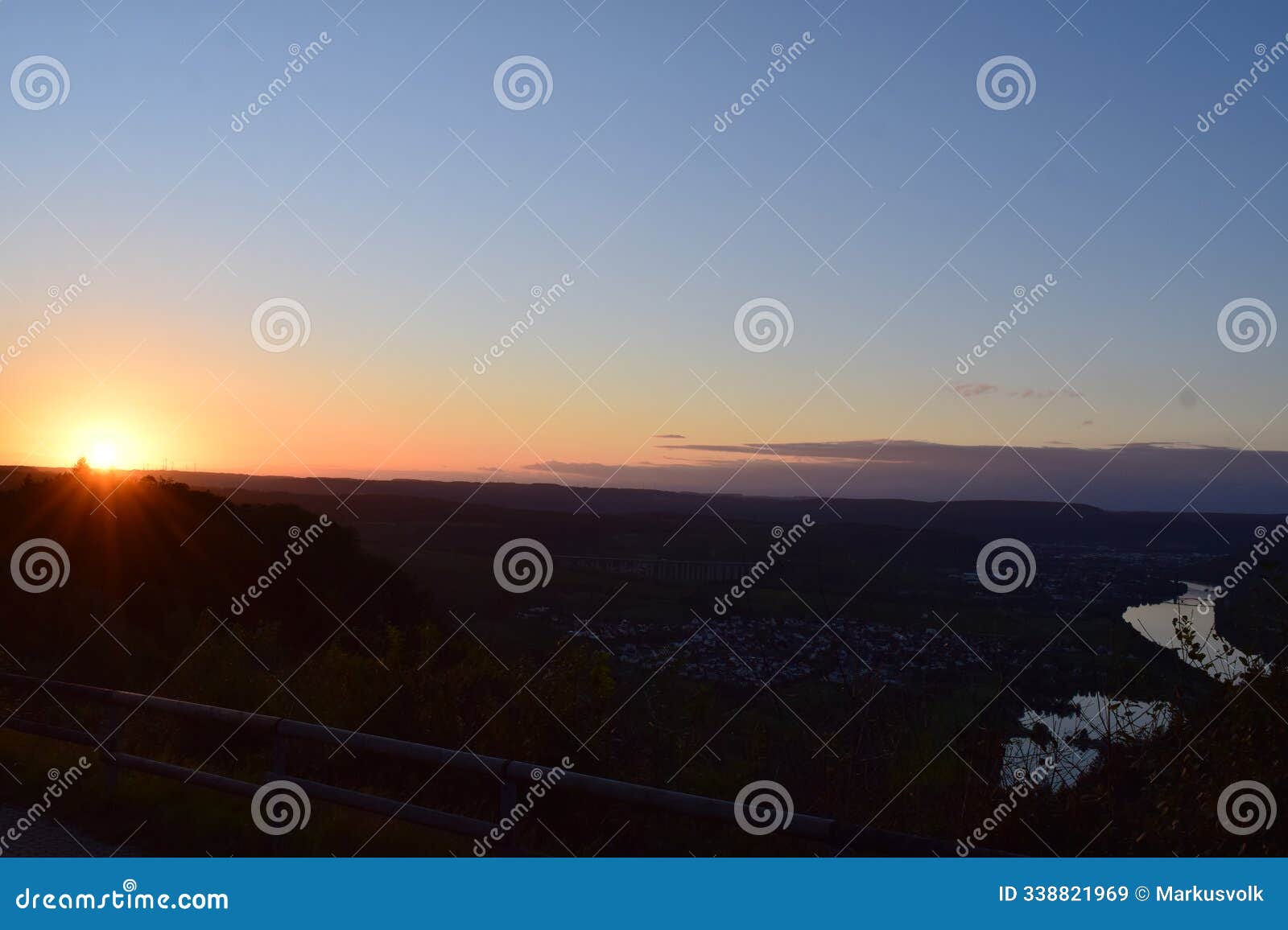 sunset above mosel valley in autumn, mehring and schweich in background