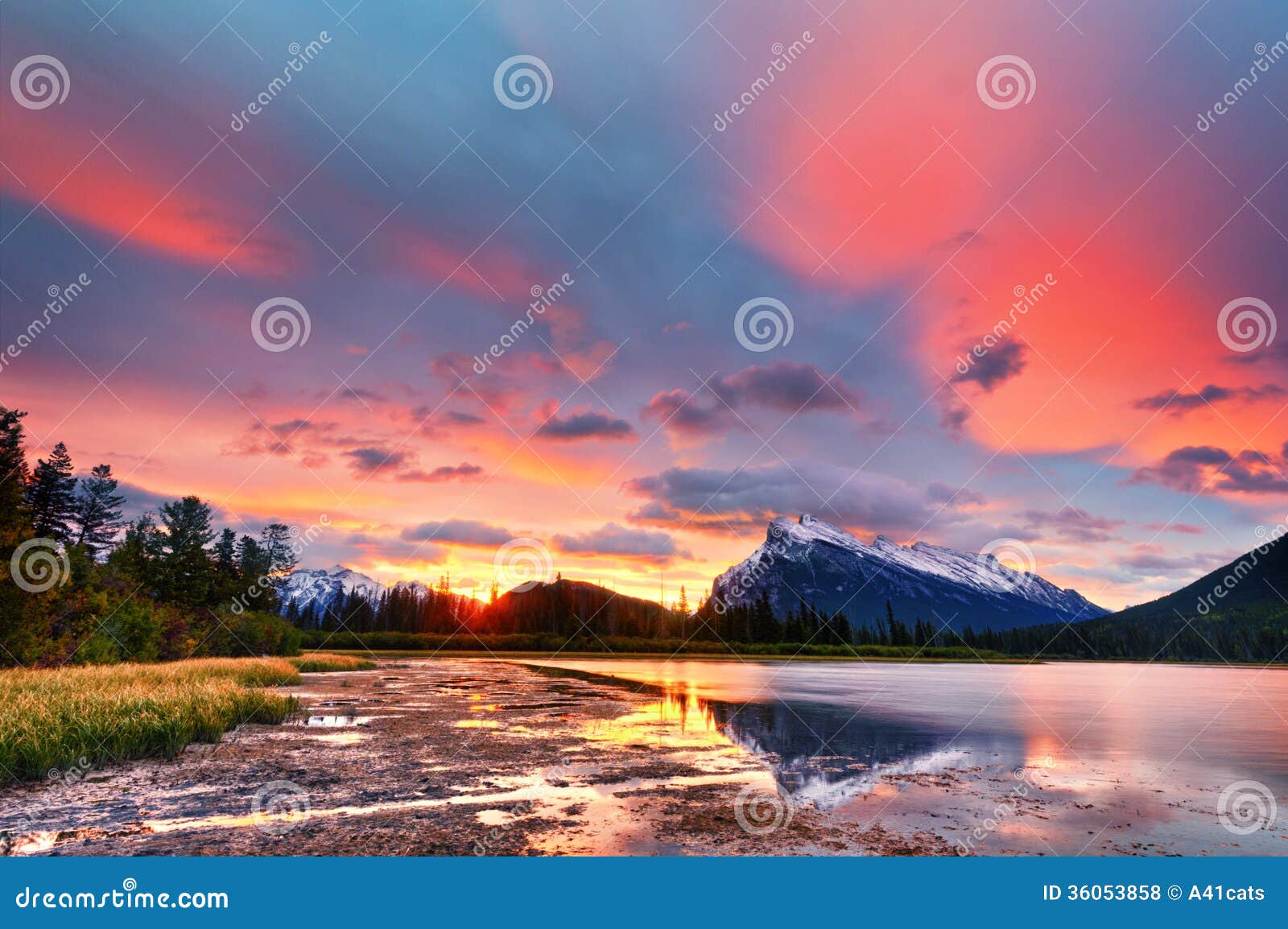 sunset above vermilion lakes, banff national park