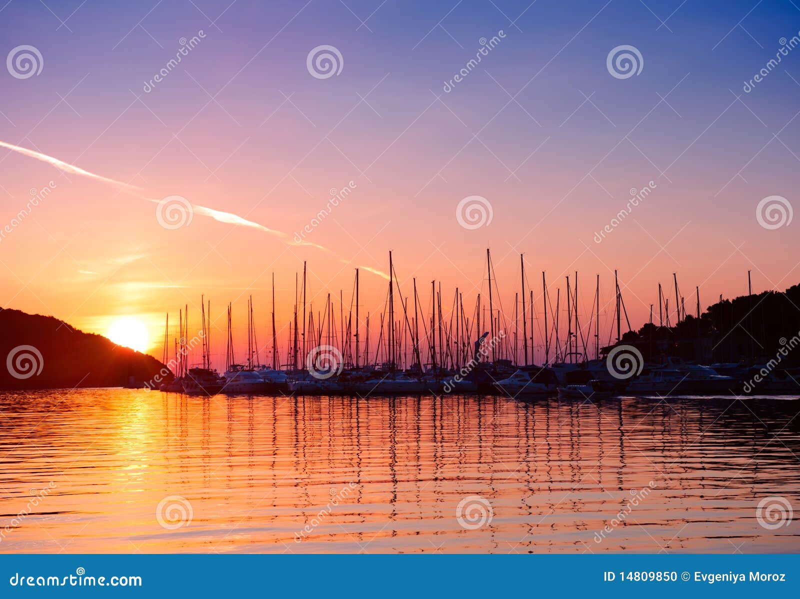 Sunset in Adriatic sea bay stock photo. Image of sailboat - 14809850