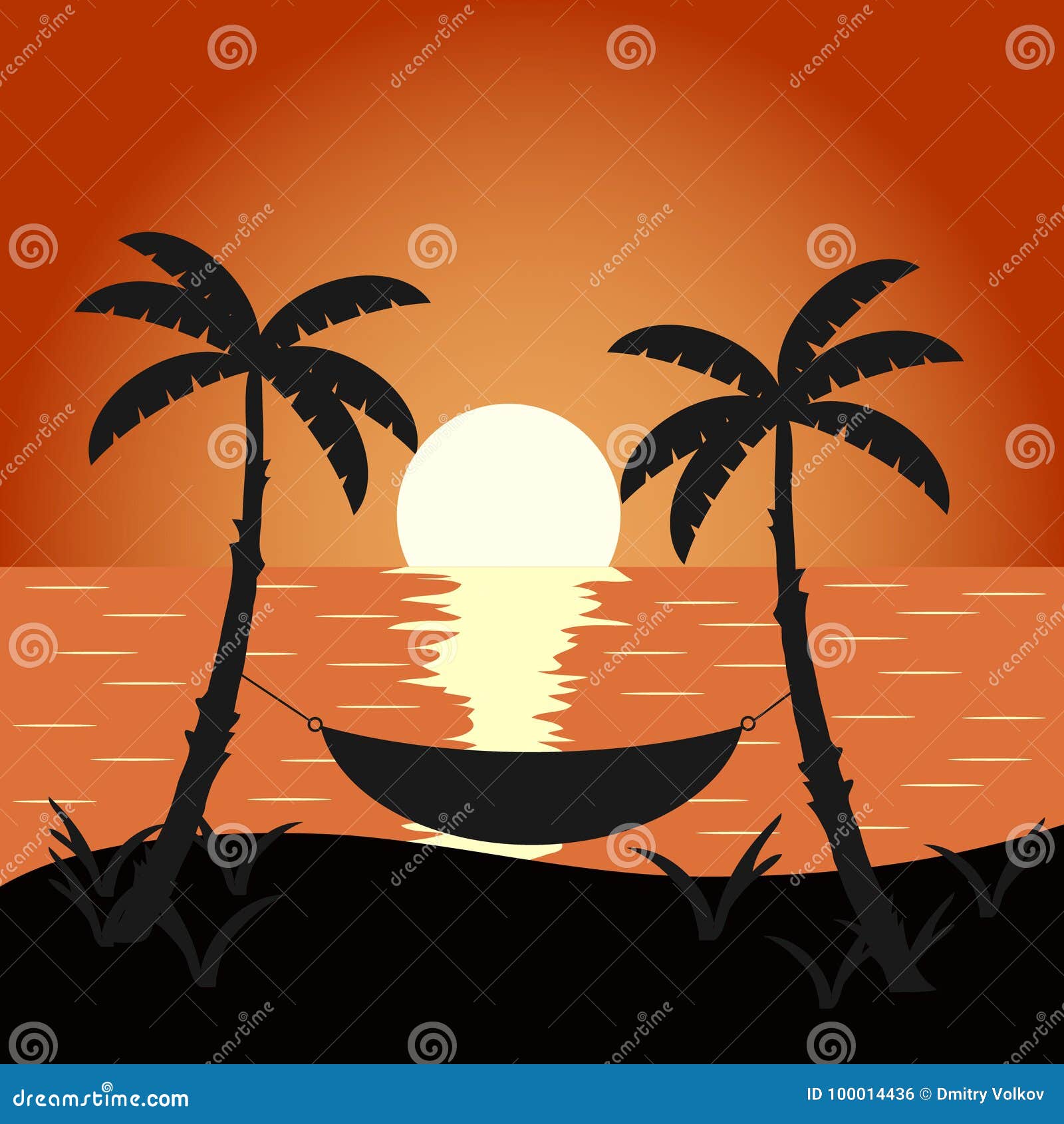 Sunset Against The Background Of The Sea And Palm Trees A Realistic Sunset Stock Vector Illustration Of Paradise Background 100014436