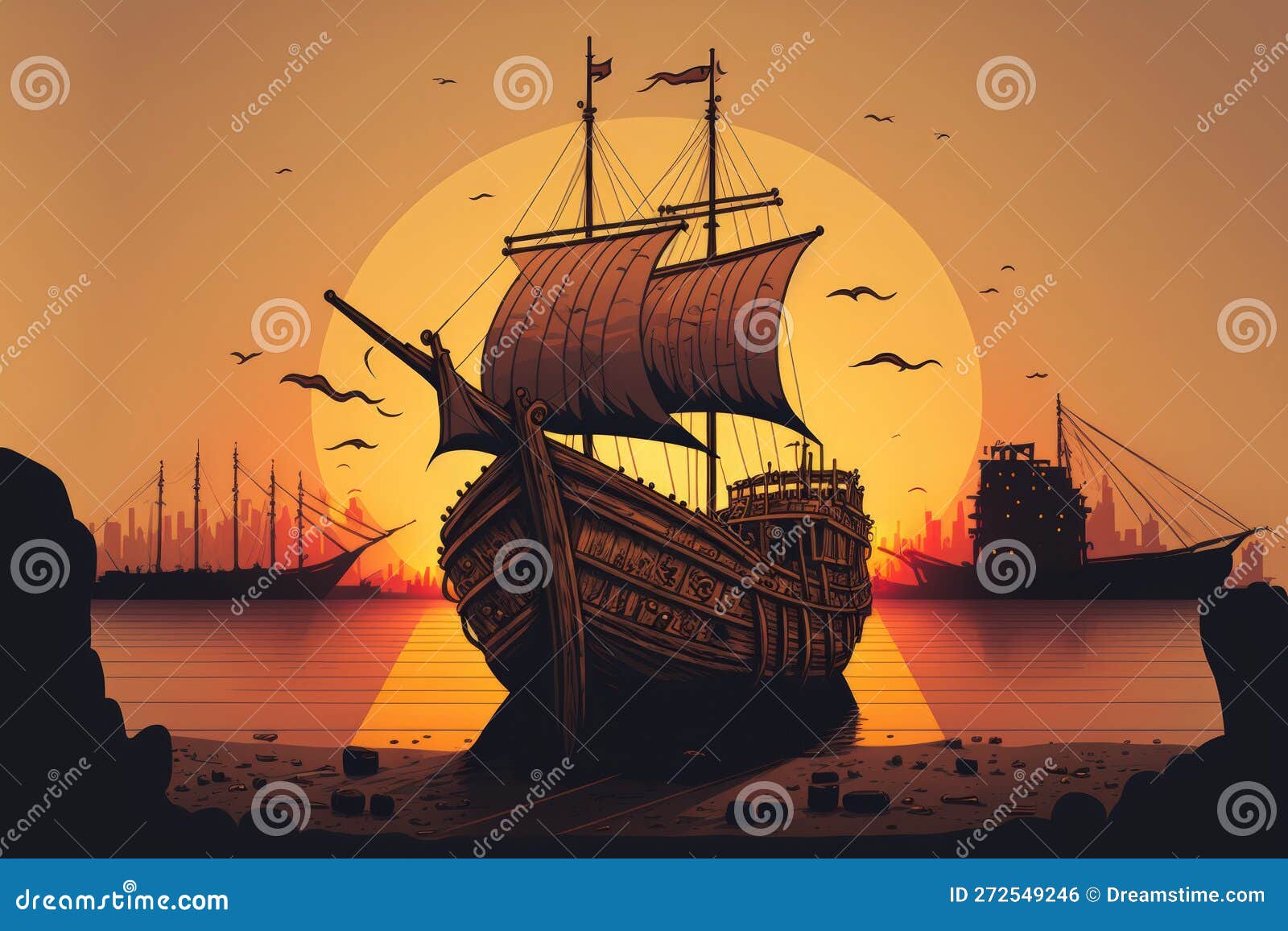 Aged Ship In Ocean Depths - Sunken Vessel's Underwater Story, Wrecked 
