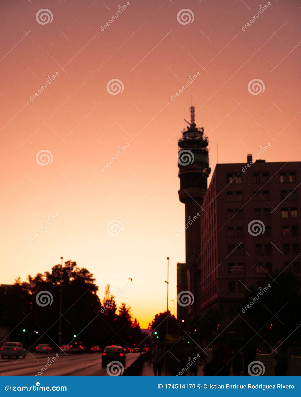 sunset in alameda street near la moneda palace in santiago de chile