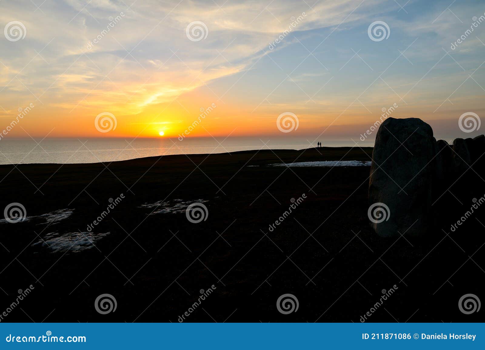 sunset at ales stenar megalithic monument in kaseberga, scania, sweden