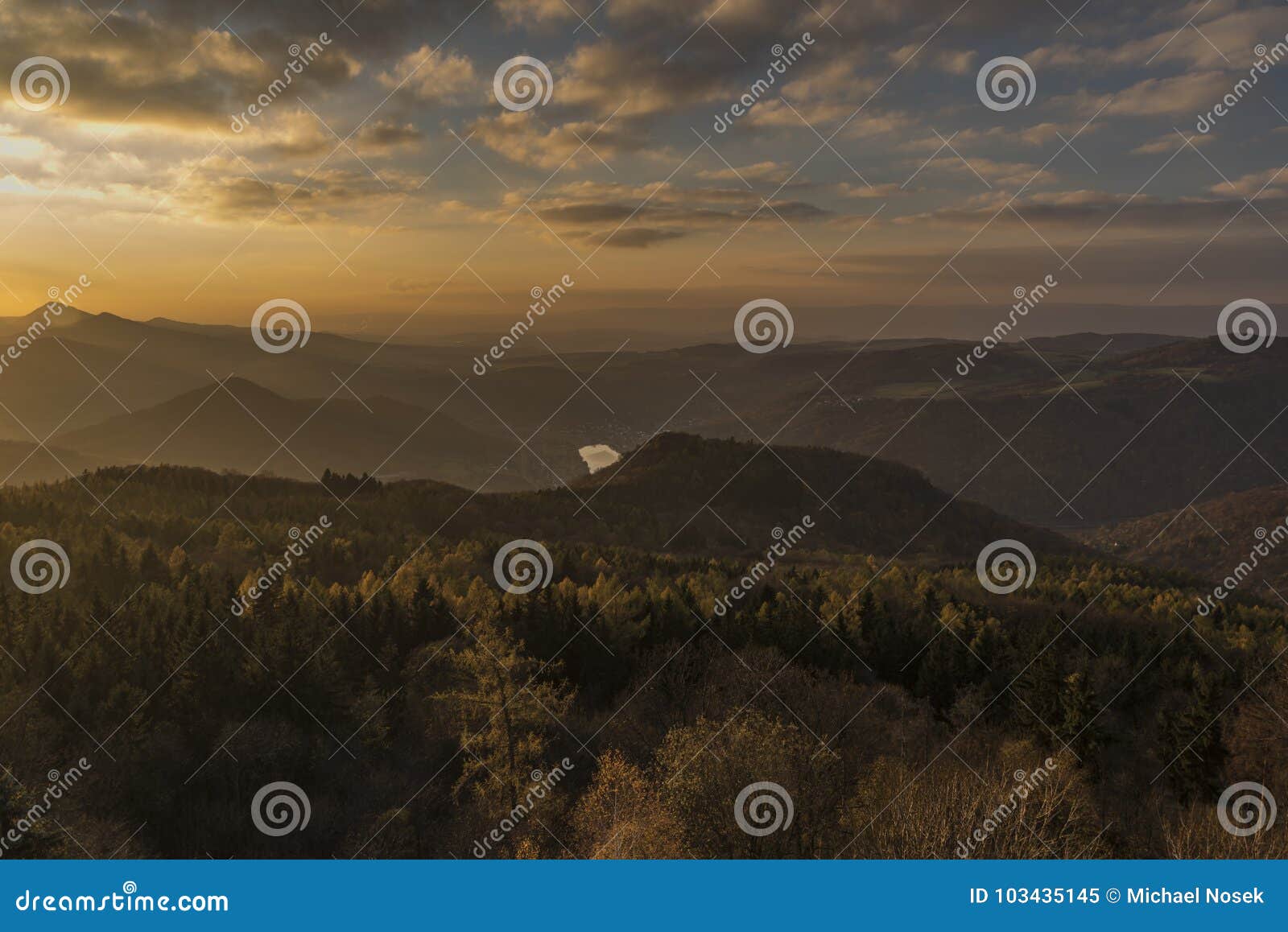 Sunset Evening on Varhost Hill in Ceske Stredohori Mountains Stock ...