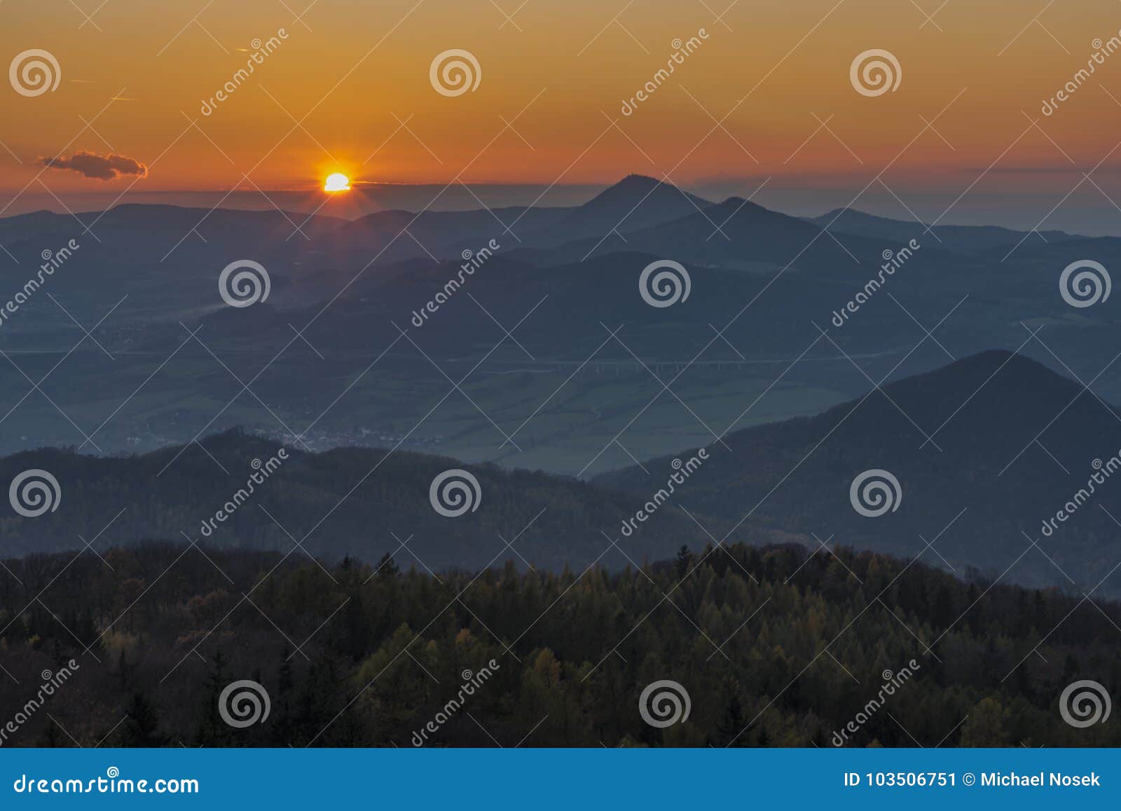 Sunset Evening on Varhost Hill in Ceske Stredohori Mountains Stock ...