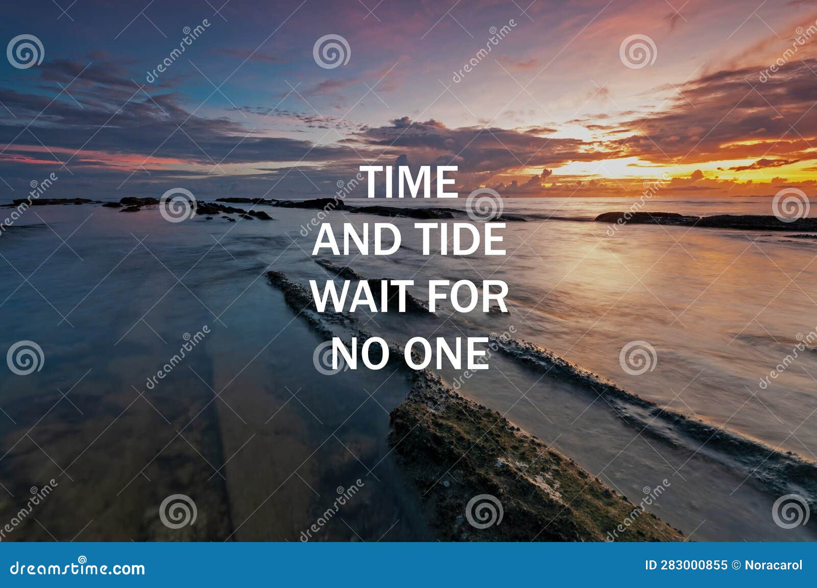 Life Inspirational Quotes Time and Tide Wait for No One Stock Image