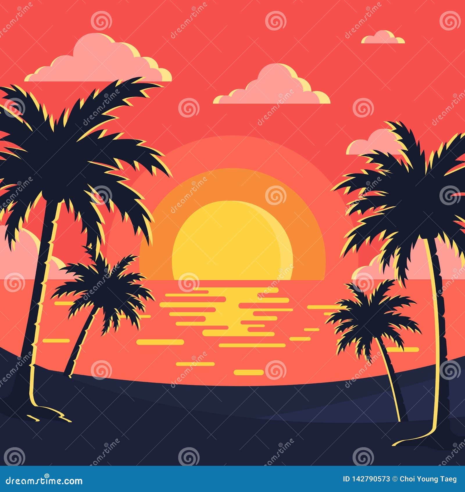 Sunset / Beach Background Vector Image Stock Vector - Illustration of  plant, sunset: 142790573