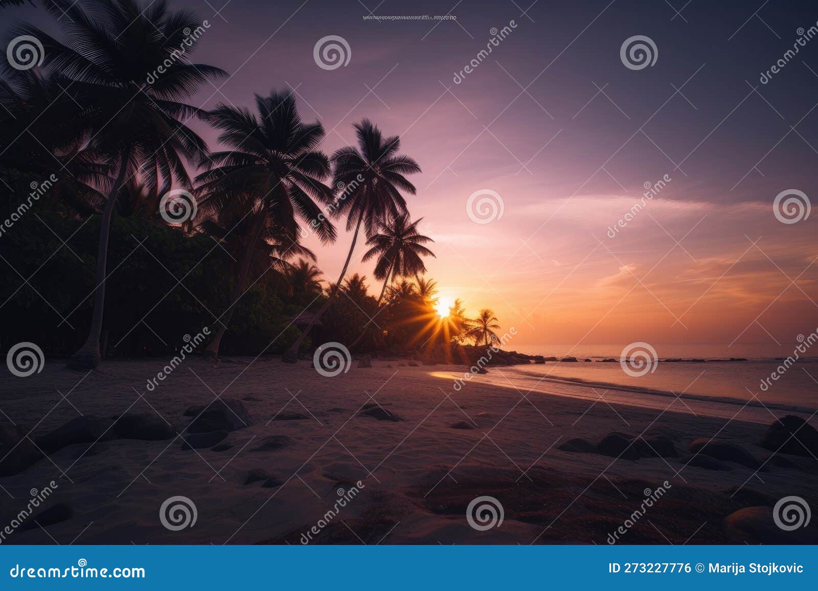 Sunset on the Beach of Caribbean Sea Generative AI Stock Illustration ...