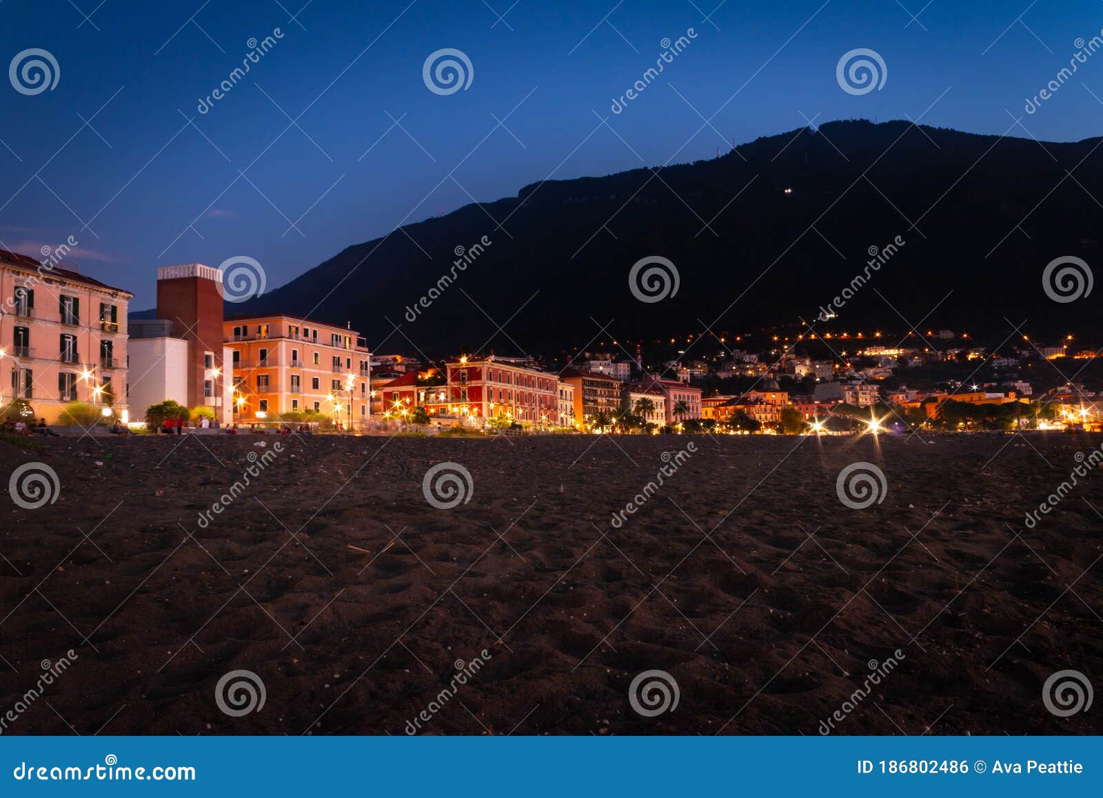 sunset from a beach in castellammare di stabia and mount vesuvius and the bay of naples, naples napoli