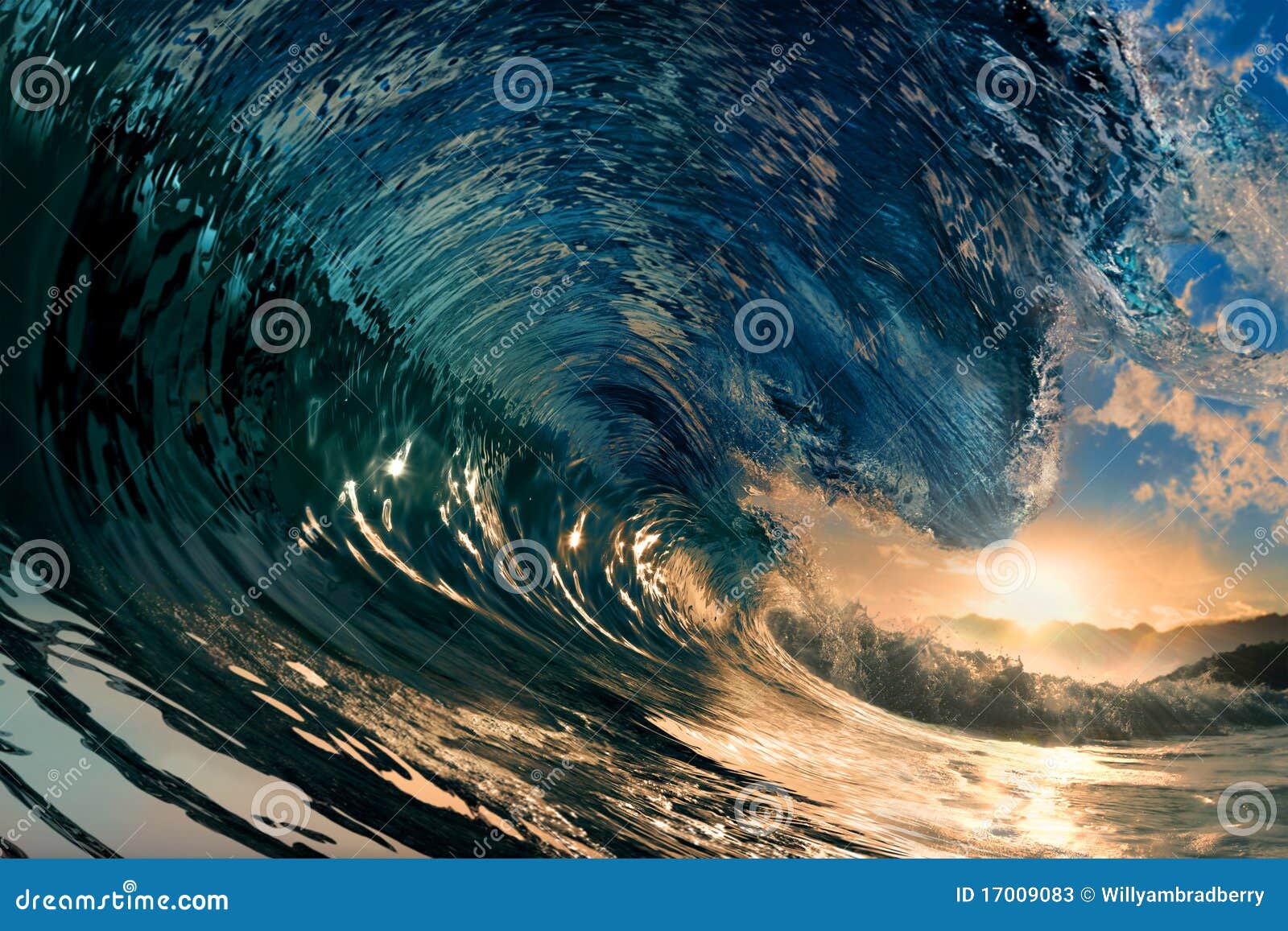 sunset on the beach with ocean wave