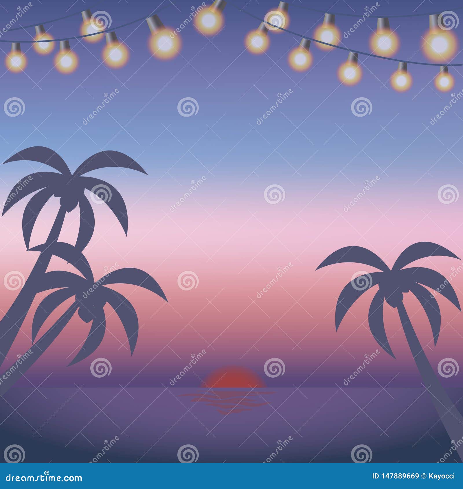Sunset Beach Palm Tree Silhouette Stock Vector Illustration Of