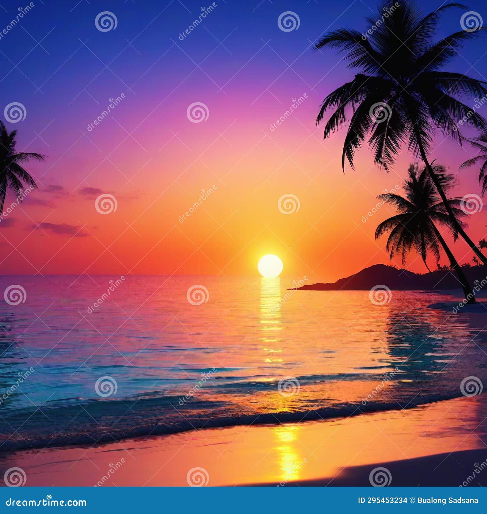 Sunset on the Beach Vice City Style Stock Illustration - Illustration ...