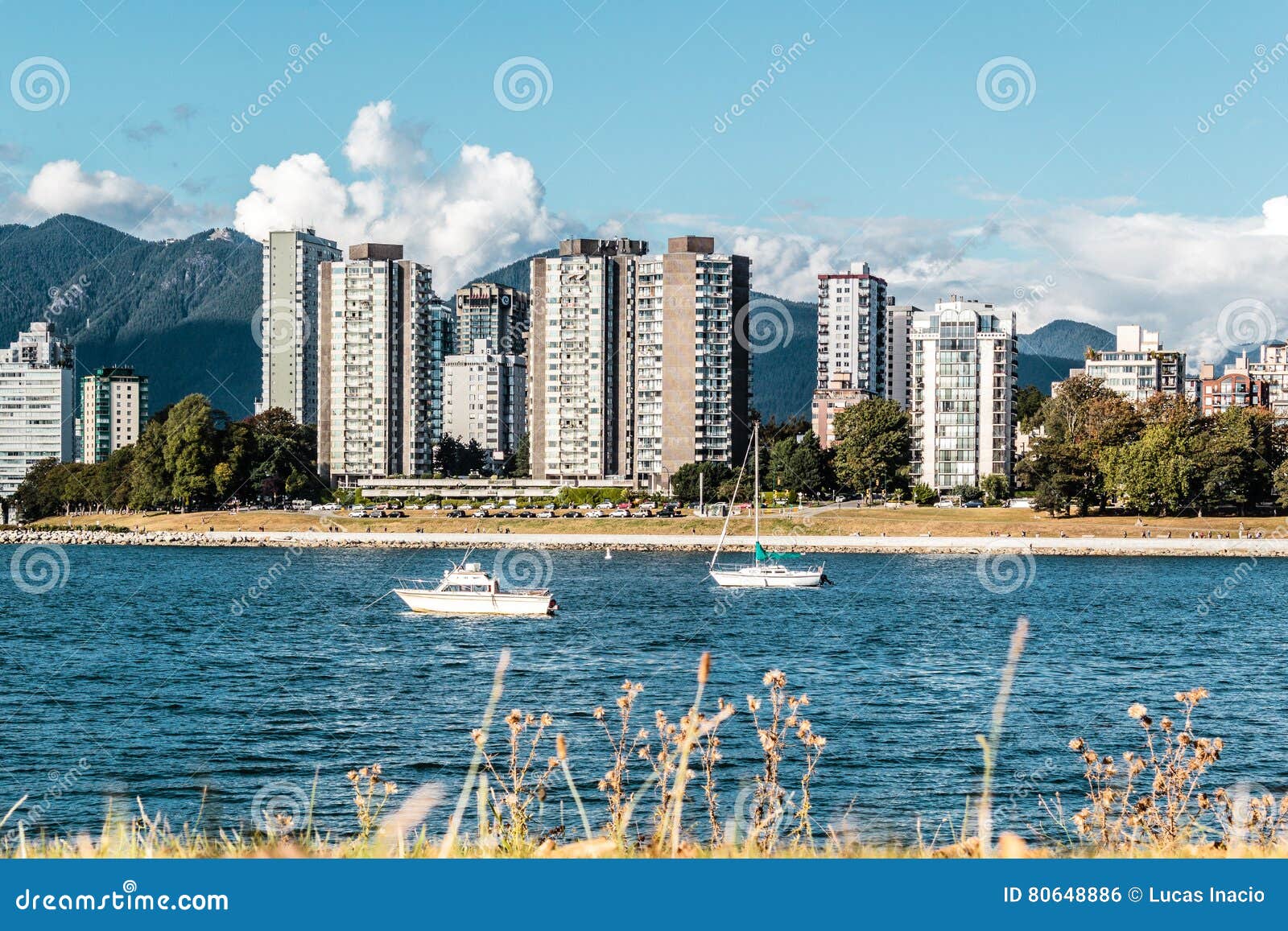 Sunset Beach View from Kitsilano Beach in Vancouver, Canada Editorial