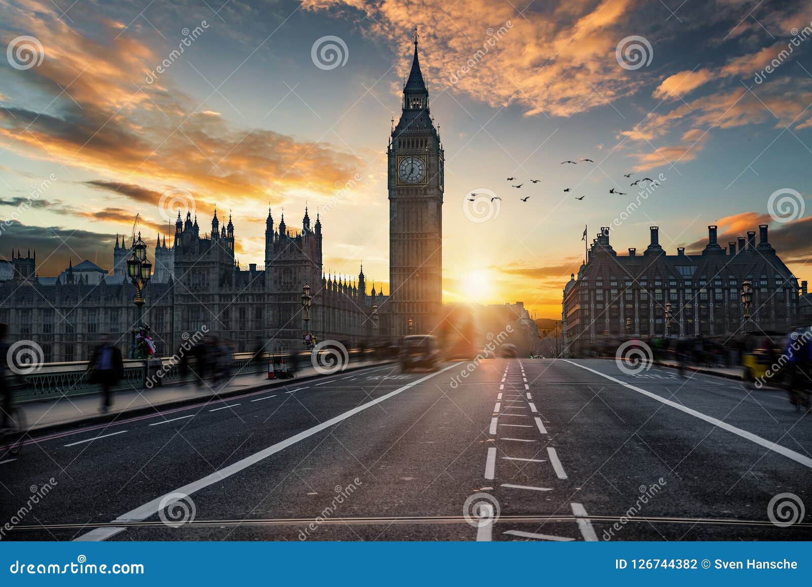 Sunset Behind the Big Ben Clocktower in London, United Kingdom Stock ...