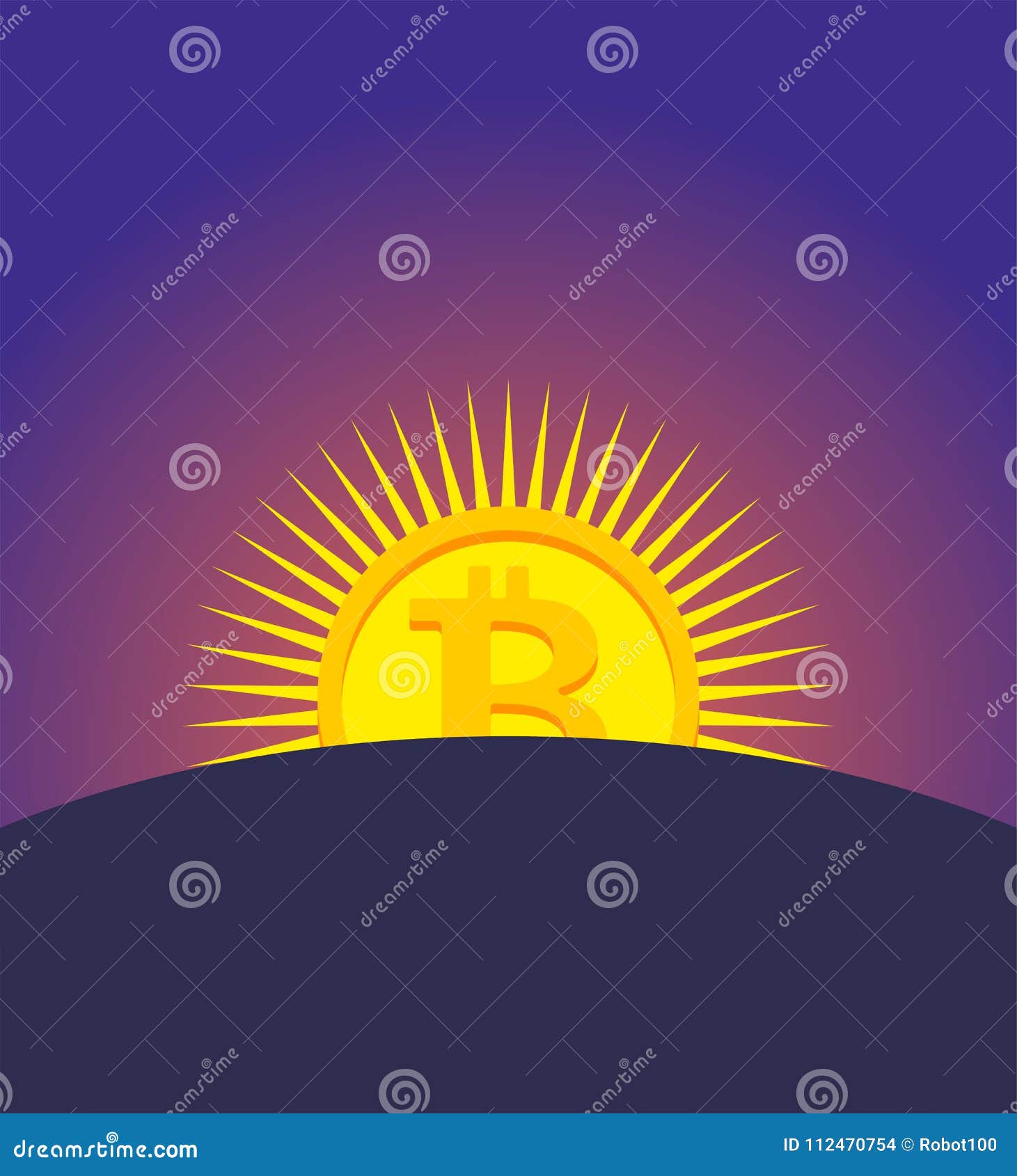 Sunset Bitcoin. Fall of Crypto Currency Stock Vector - Illustration of  cryptocurrency, digital: 112470754