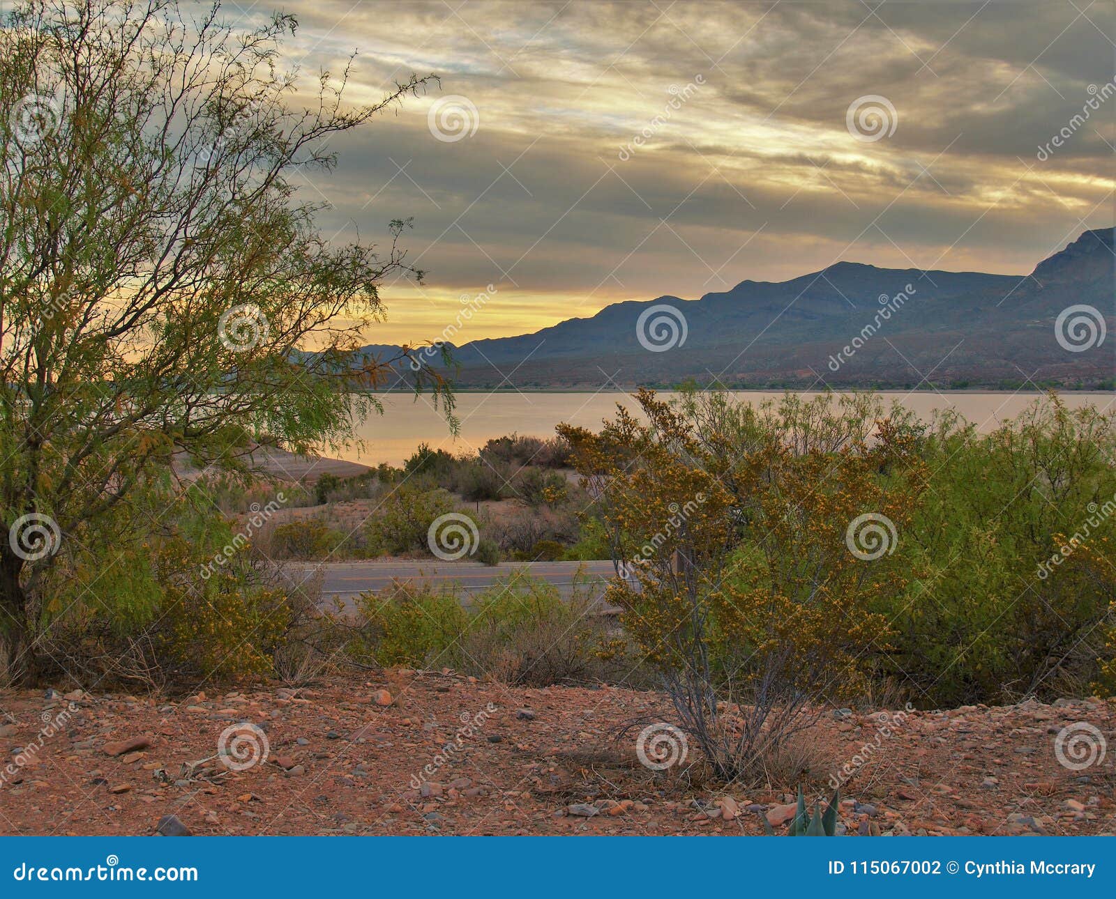 sunset at caballo lake in new mexico