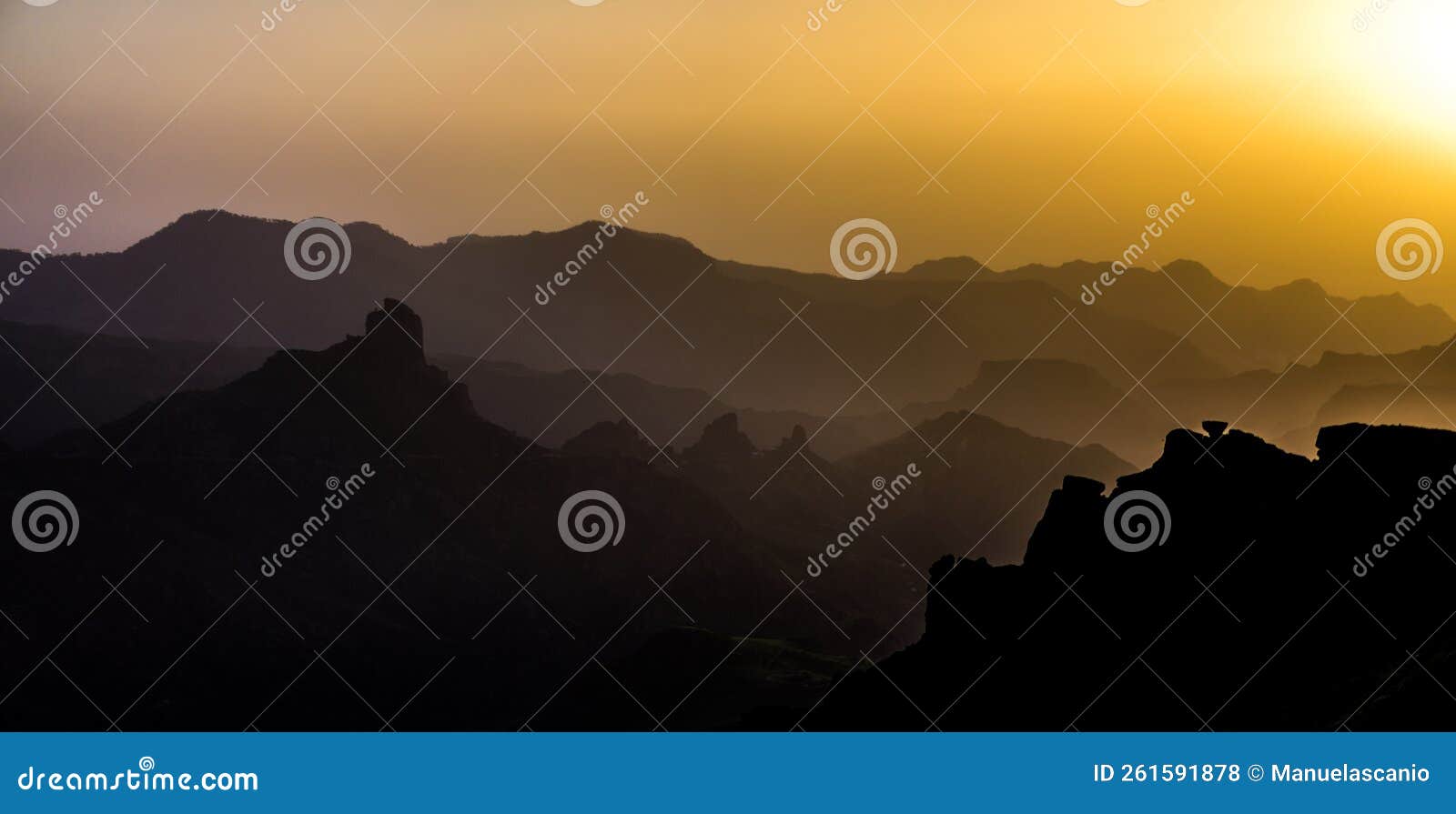 caldera de tejeda, degollada de las palomas, misty mountain layer shades landscape panorama from pico de la gorra, gran canaria is