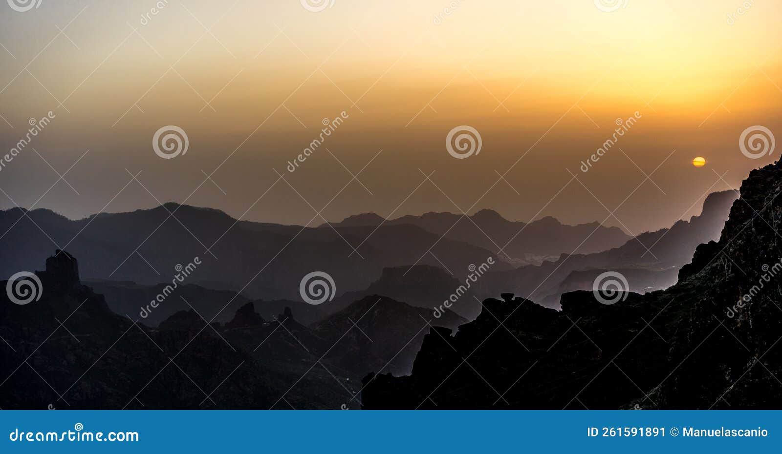 caldera de tejeda, degollada de las palomas, misty mountain layer shades landscape panorama from pico de la gorra, gran canaria is
