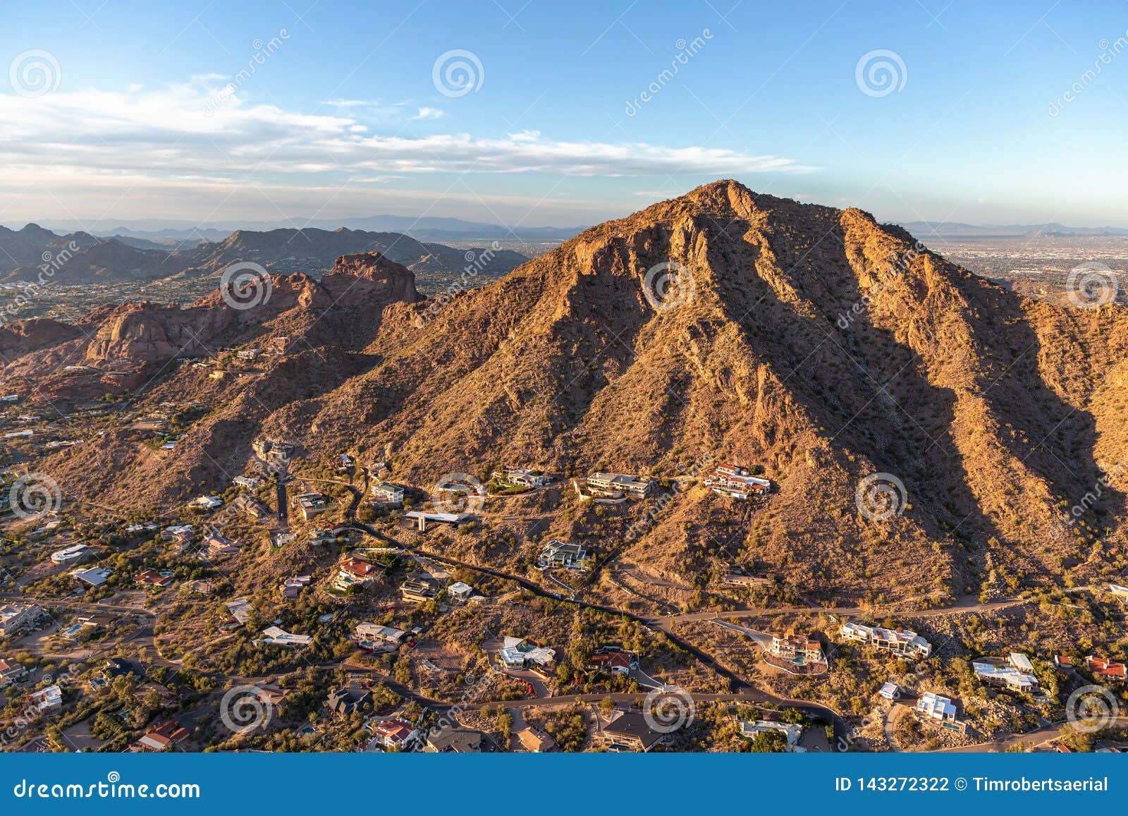 Sunset on Camelback Mountain, Aerial View Looking Northwest Stock Photo ...