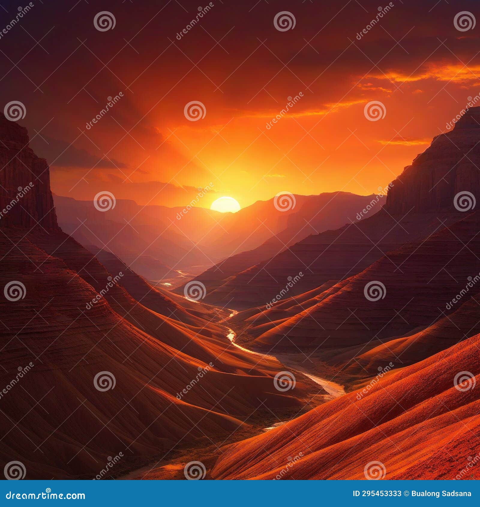 Sunset in the Canyon Land Created Using Stylized Stock Illustration