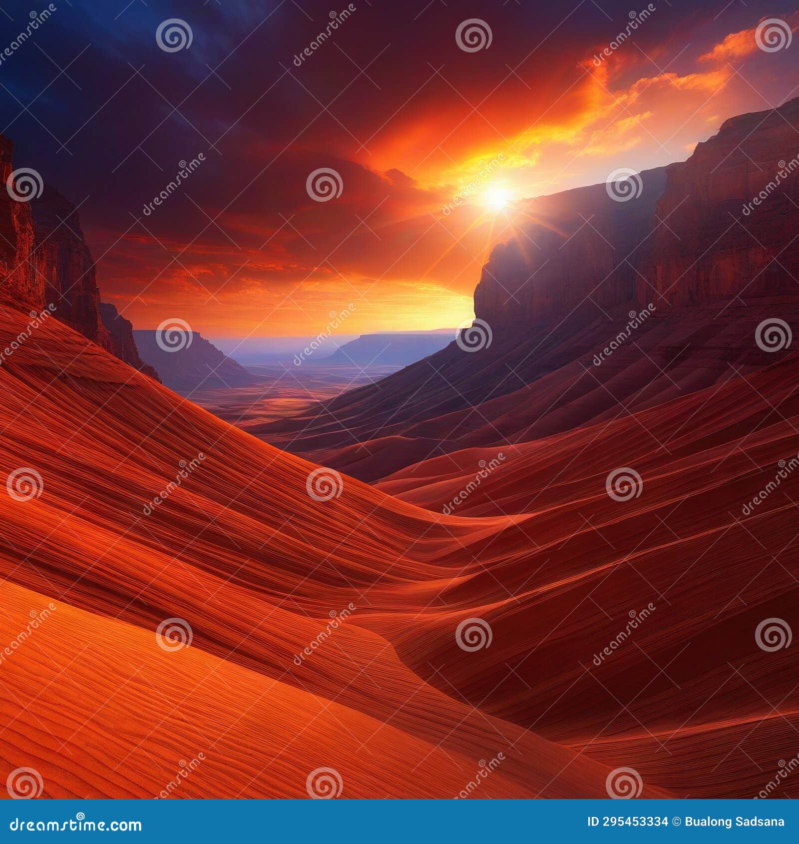 Sunset in the Canyon Land Created Using Stylized Stock Illustration