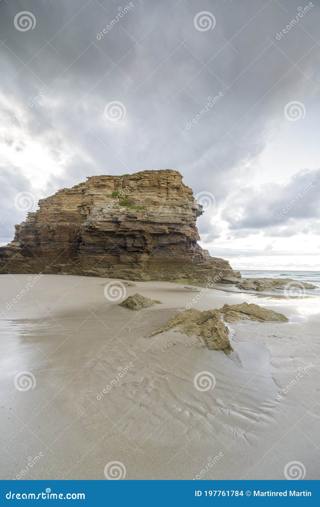 sunset at the catedrales or augas santas beach, in ribadeo. lugo, galicia