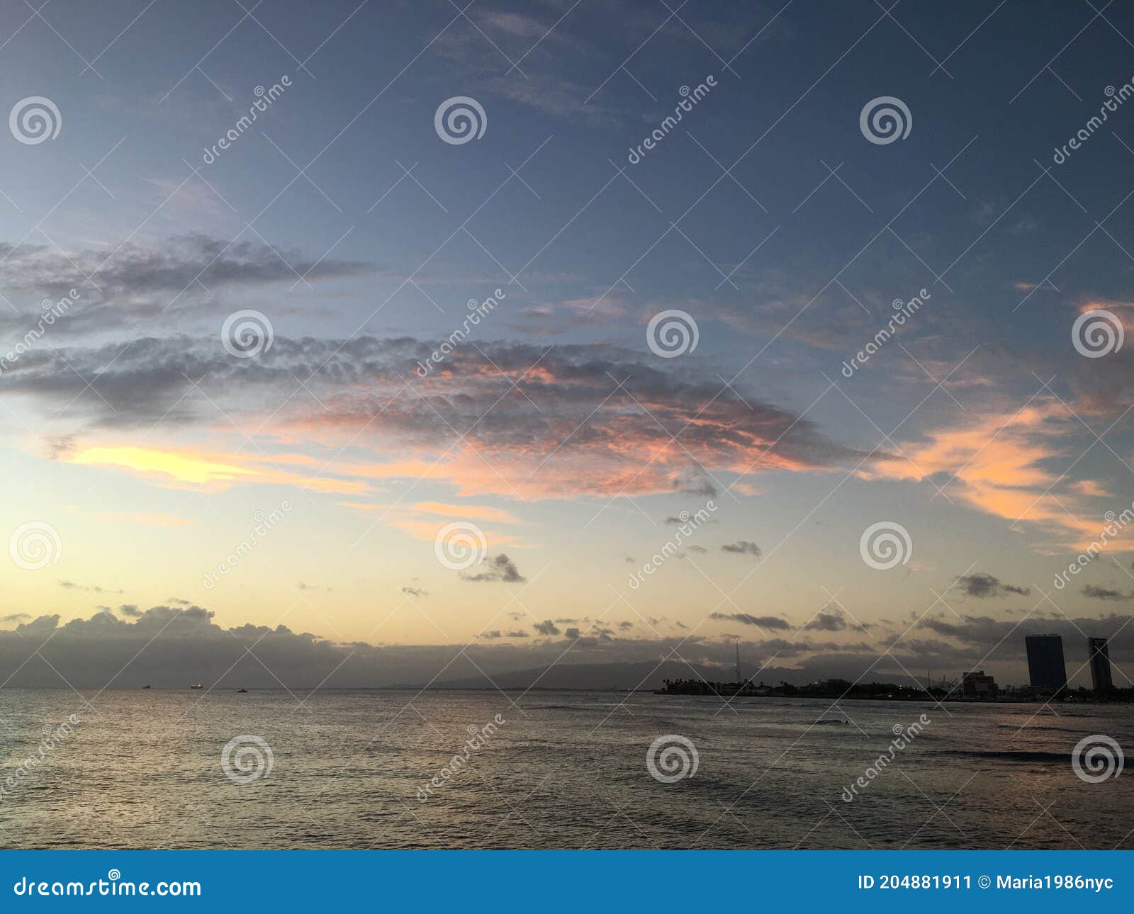 Sunset in December in Honolulu on Oahu Island, Hawaii. Stock Image