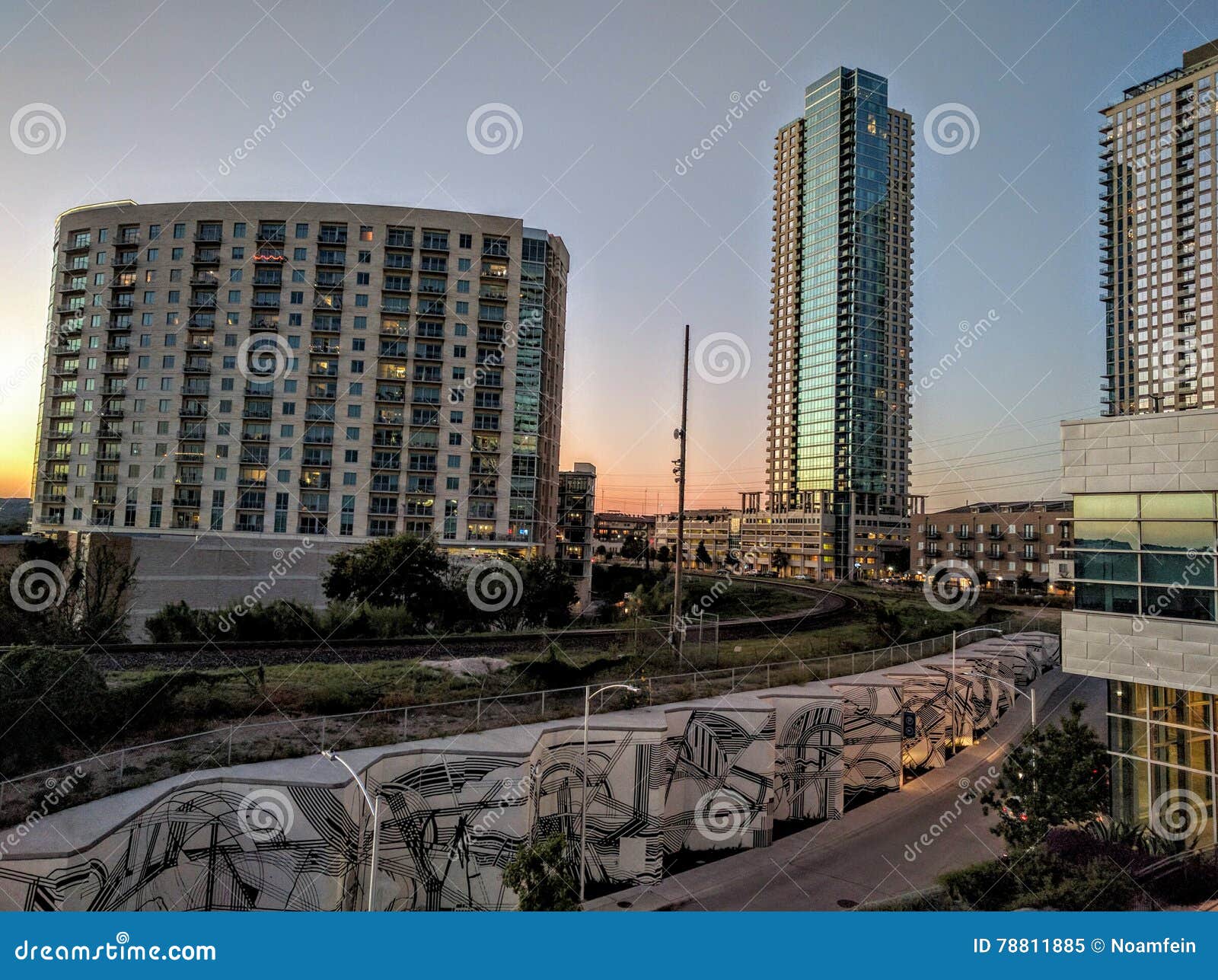 Sunset on downtown Austin editorial image. Image of skyscrapers - 78811885