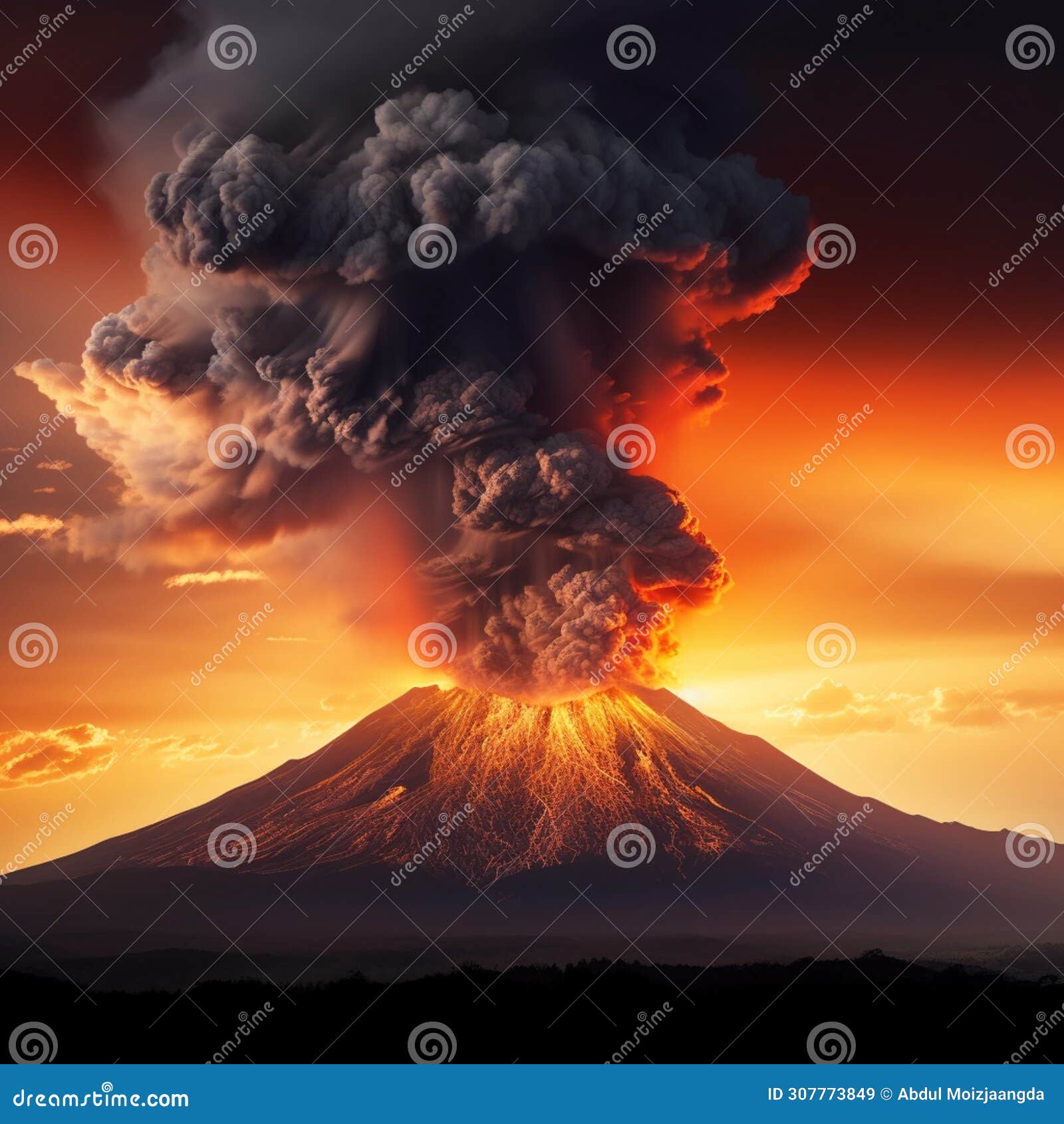 sunset eruption volcano spews fiery lava against the evening sky