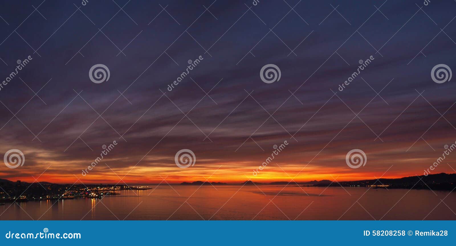 sunset in the estuary of vigo, spain