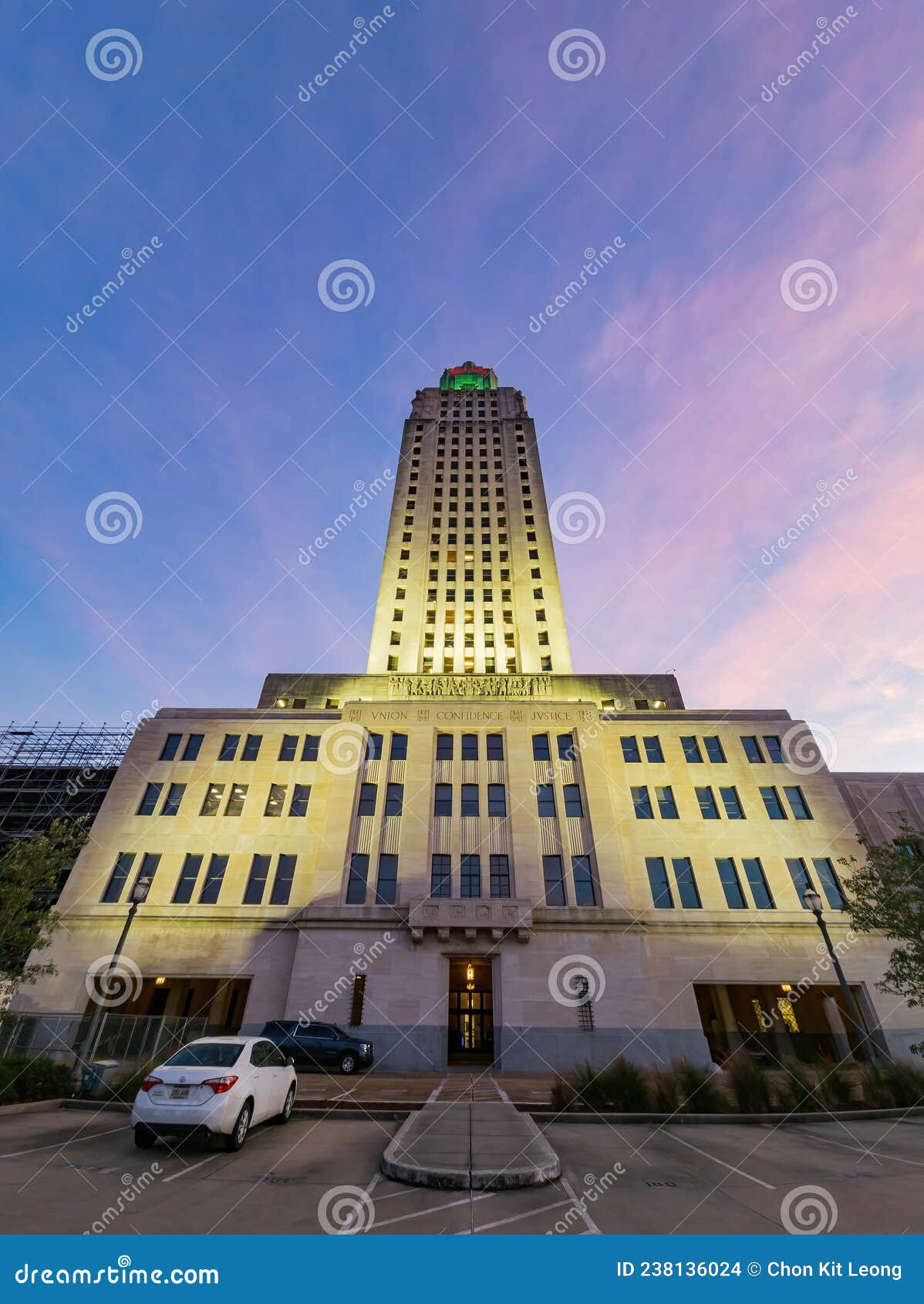 Sunset Exterior View of the Louisiana State Capitol Editorial Stock