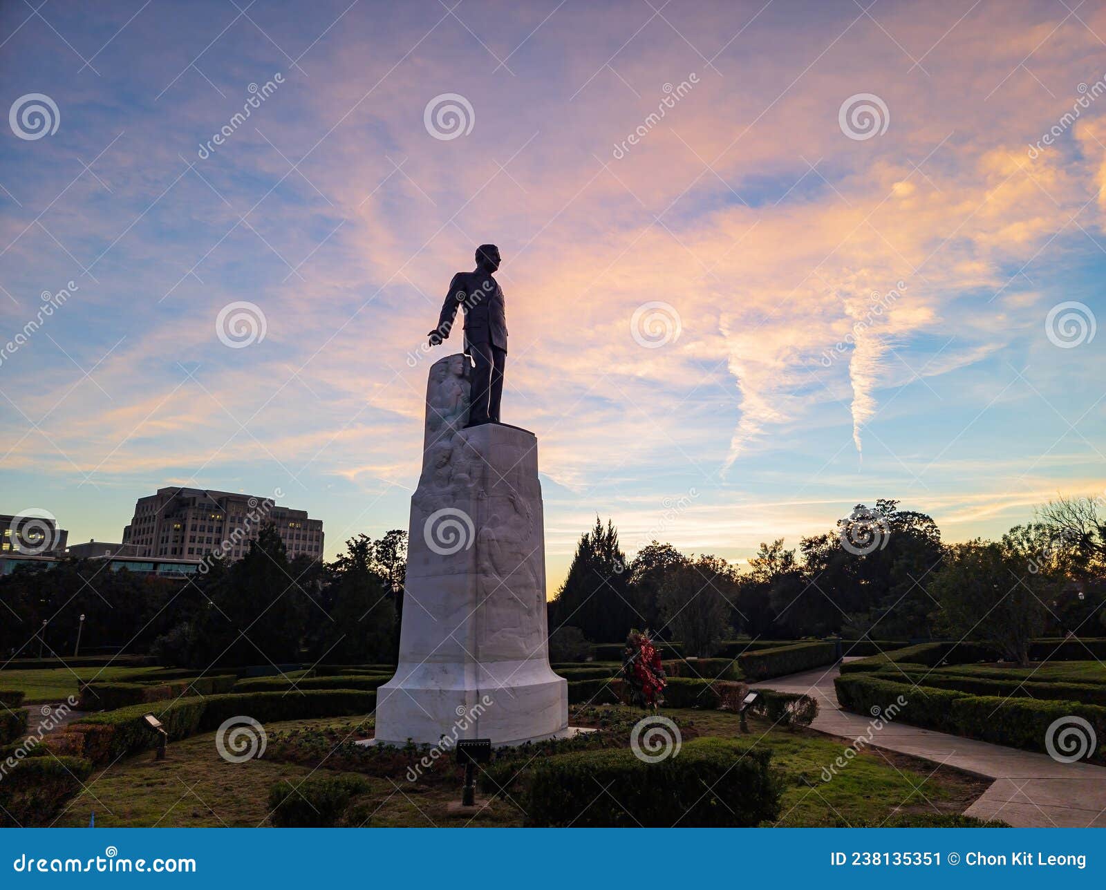 Sunset Exterior View of the Statue of Louisiana State Capitol Editorial