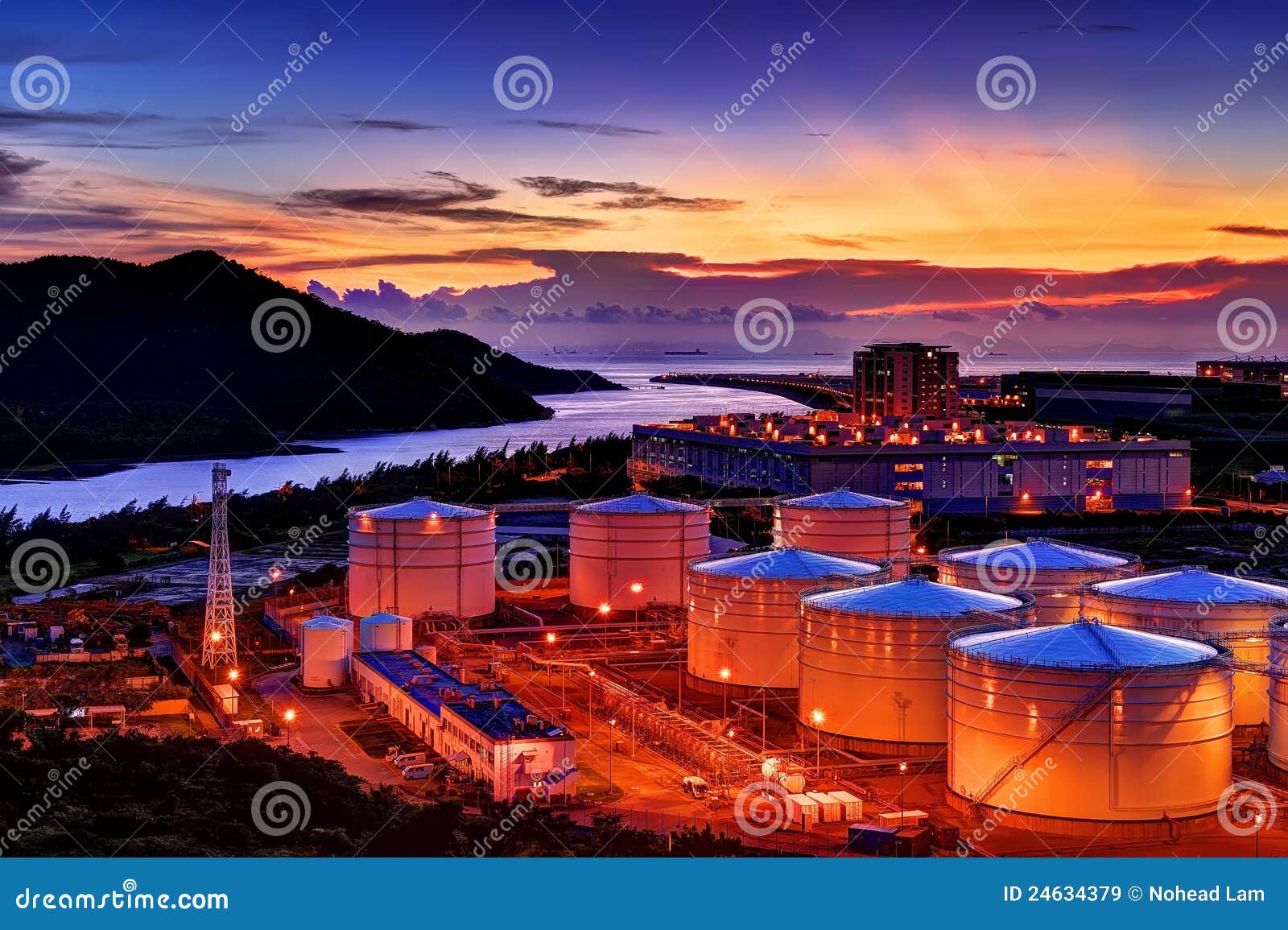 Sunset of fuel depot stock image. Image of beautiful 24634379