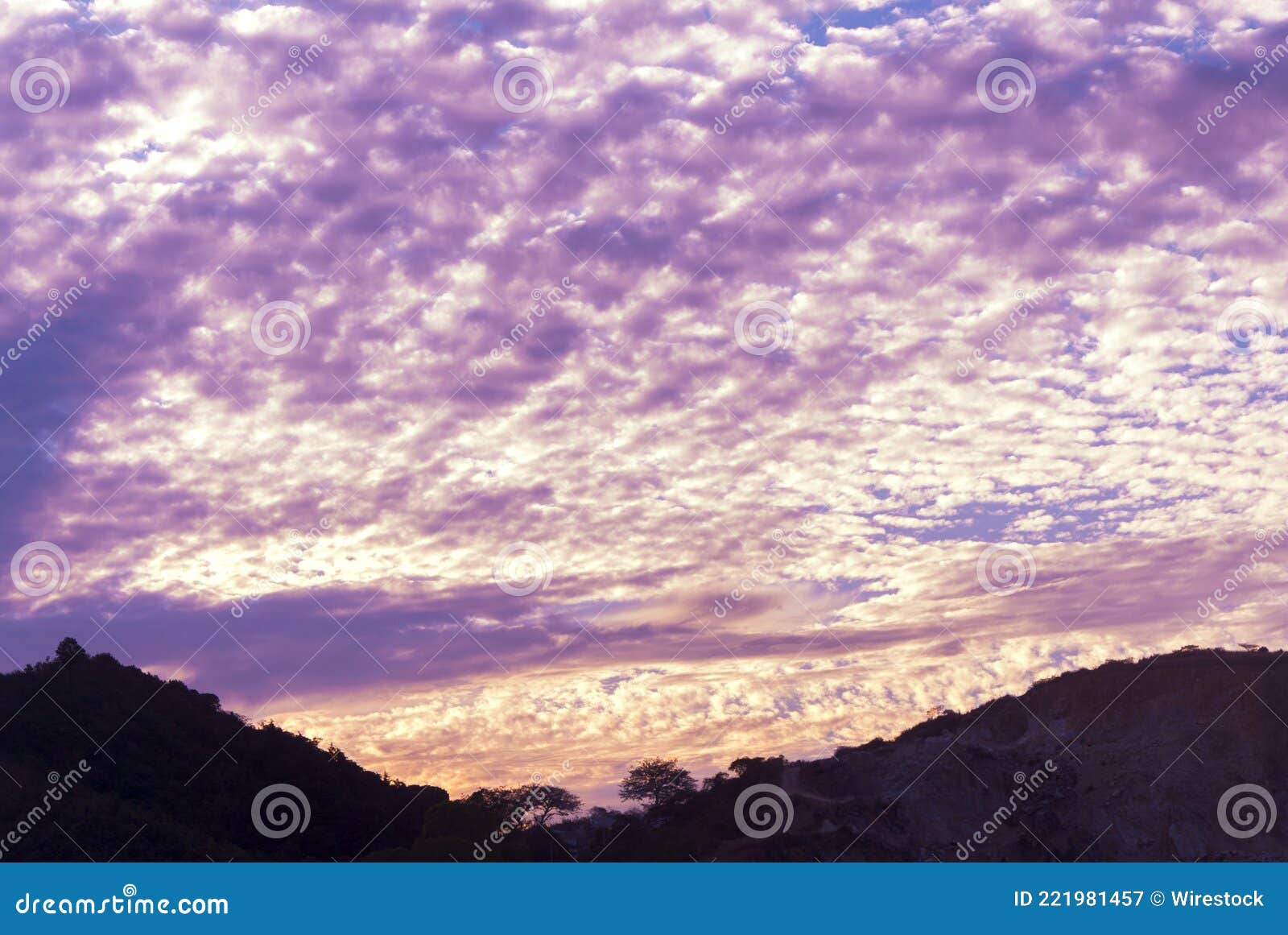 sunset in guatemala, pollution-free sky and multicolored clouds.