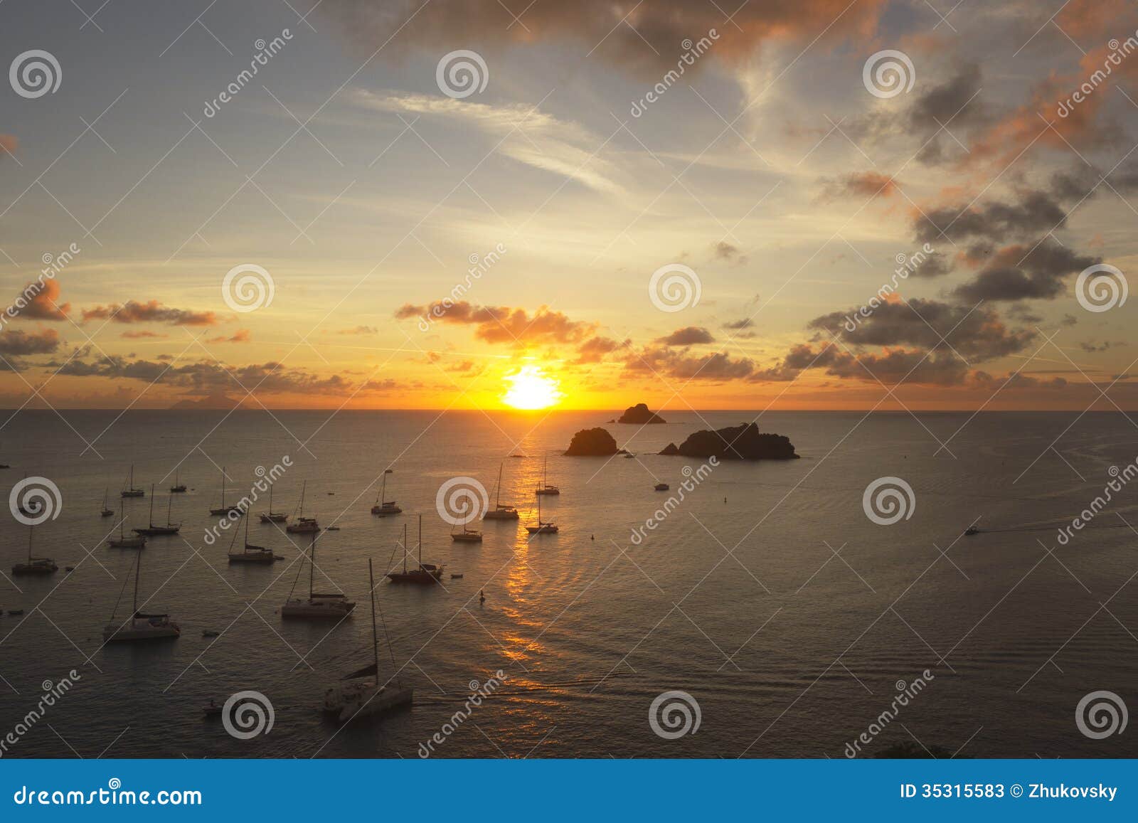sunset at gustavia harbor, st. barts, french west indies