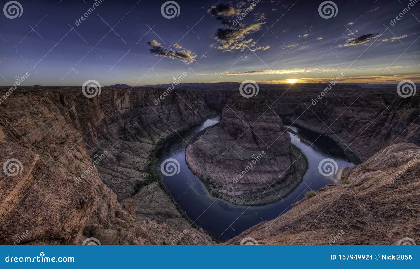 Sunset at Horseshoe Bend stock photo. Image of setting 157949924