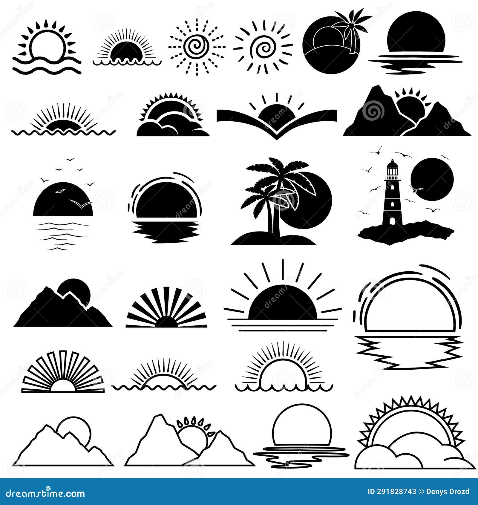 Sunset Icon Vector Set. Sunrise Illustration Sign Collection. Sun ...