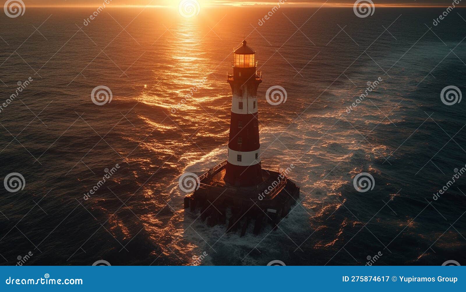 Sunset Illuminates Famous Beacon on Rocky Coastline Generated by AI